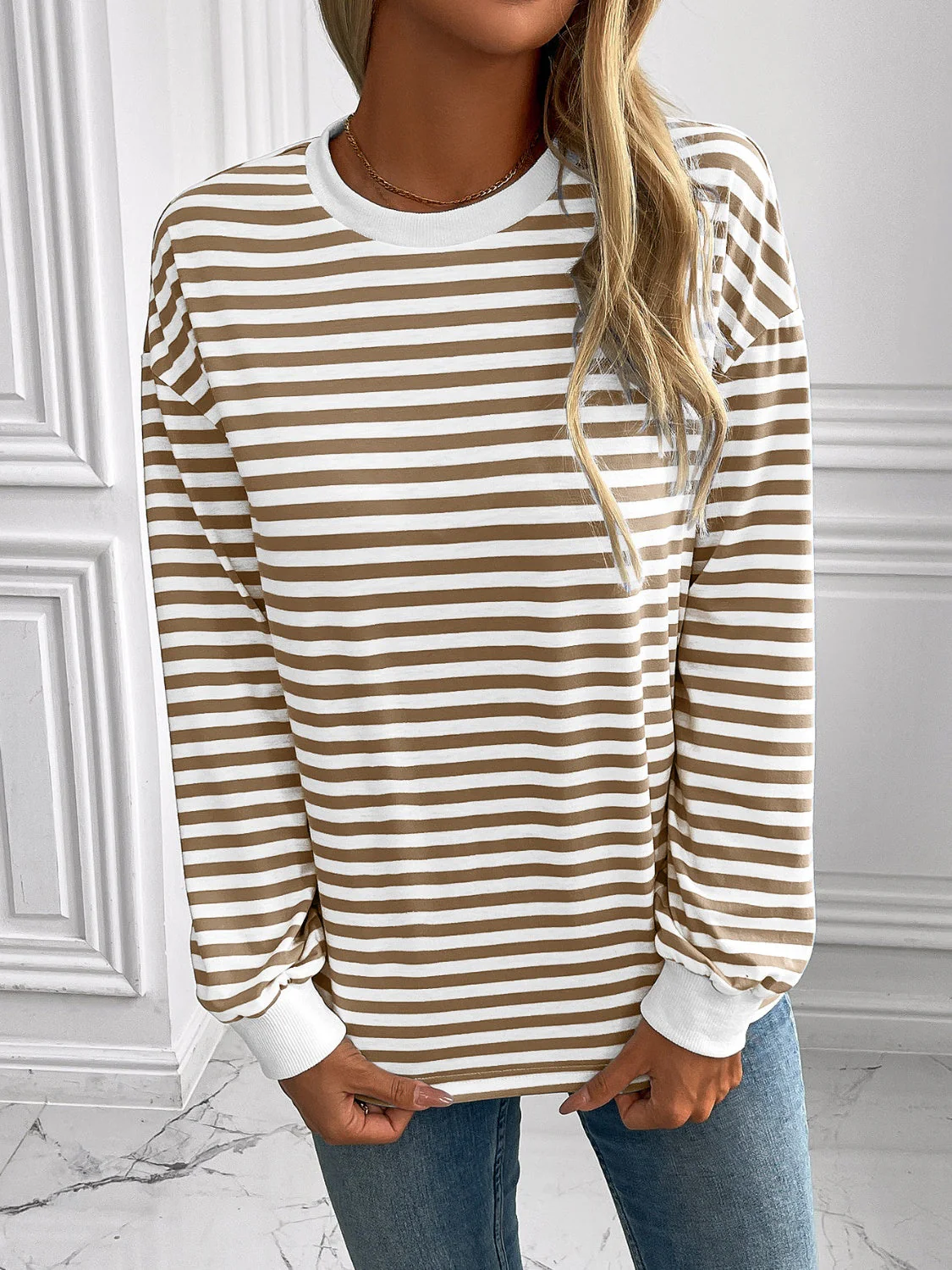 Ivy Lane Striped Round Neck Long Sleeve Sweatshirt - Image 5