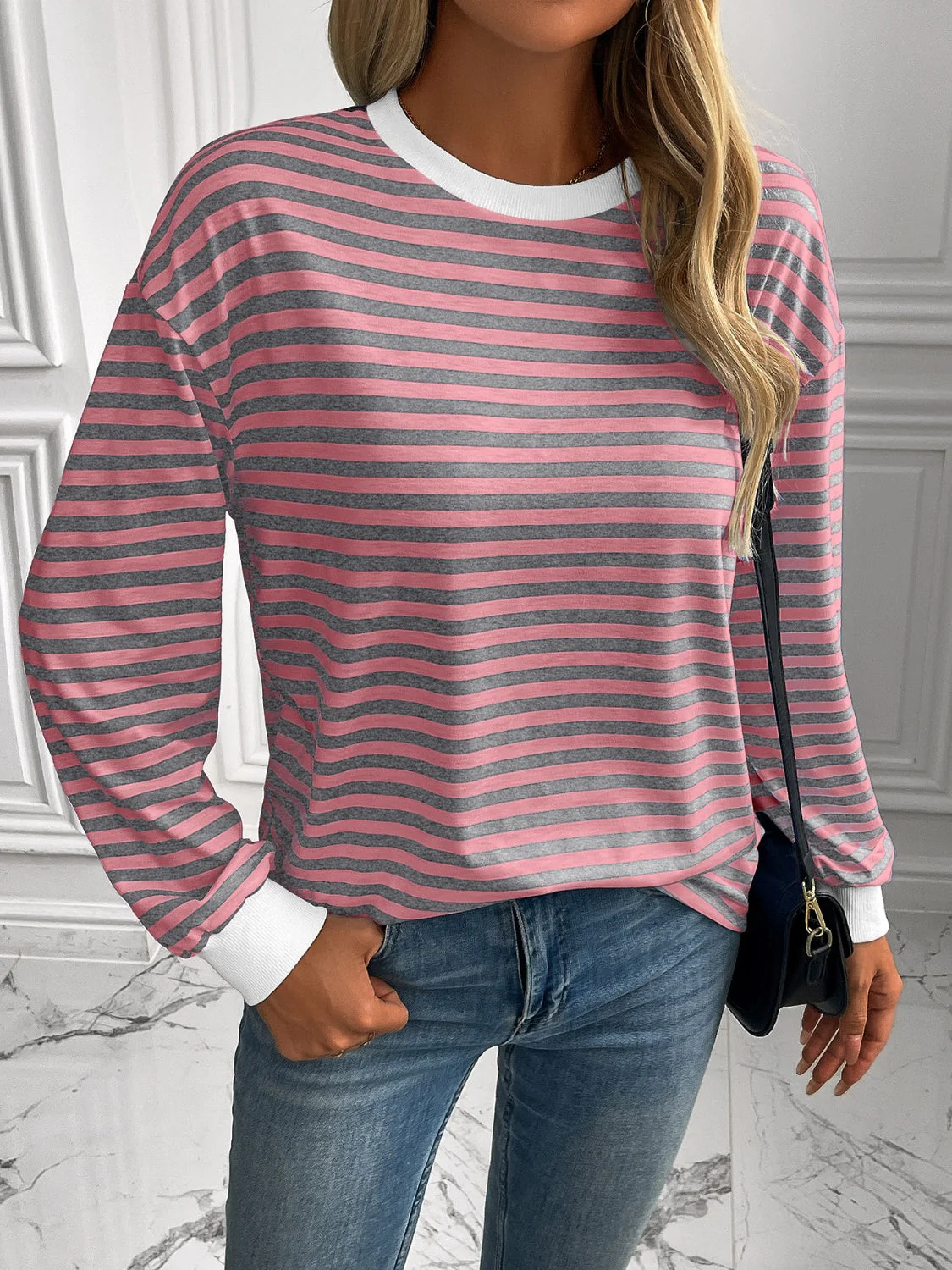 Ivy Lane Striped Round Neck Long Sleeve Sweatshirt - Image 6