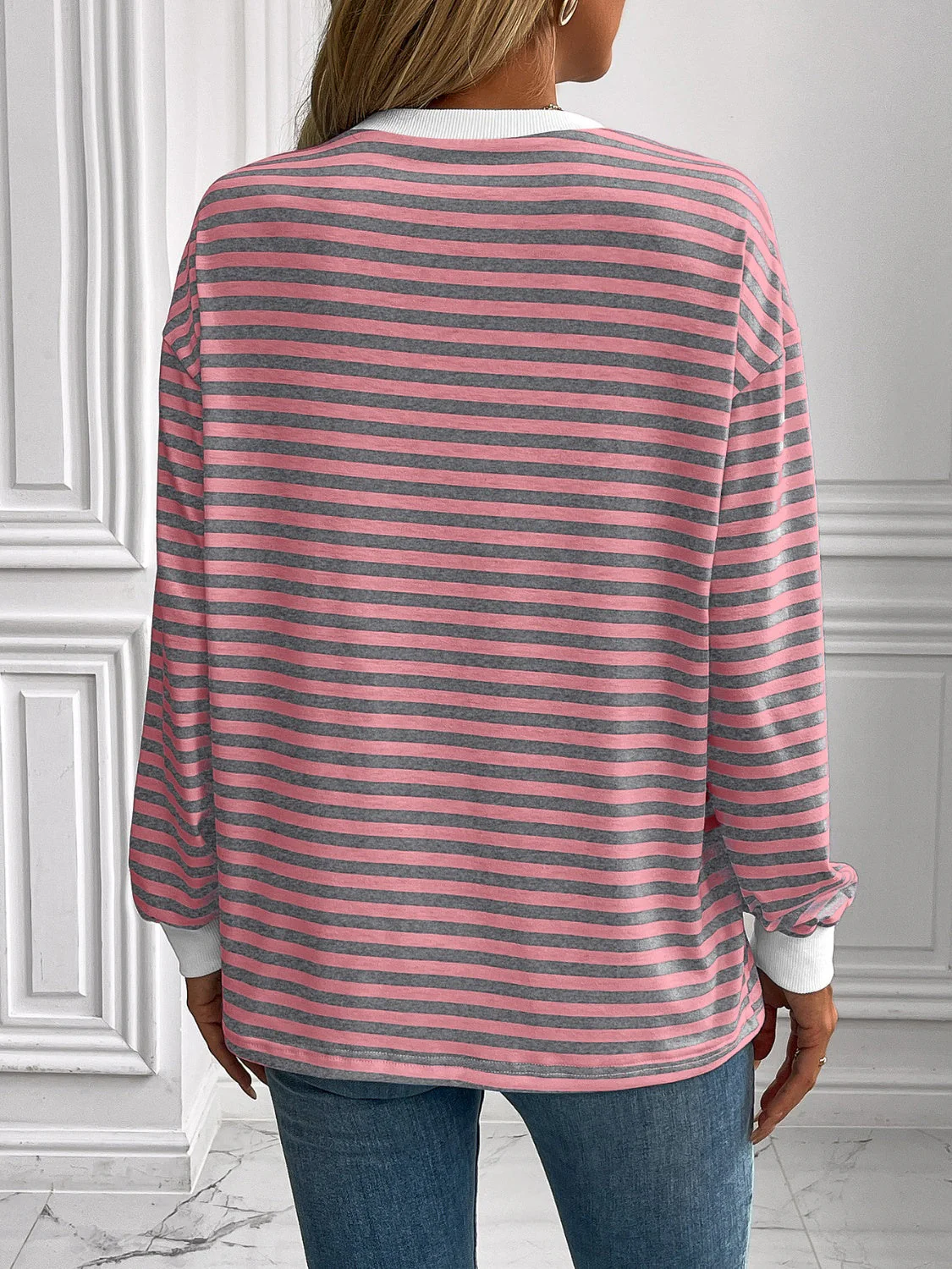 Ivy Lane Striped Round Neck Long Sleeve Sweatshirt - Image 7