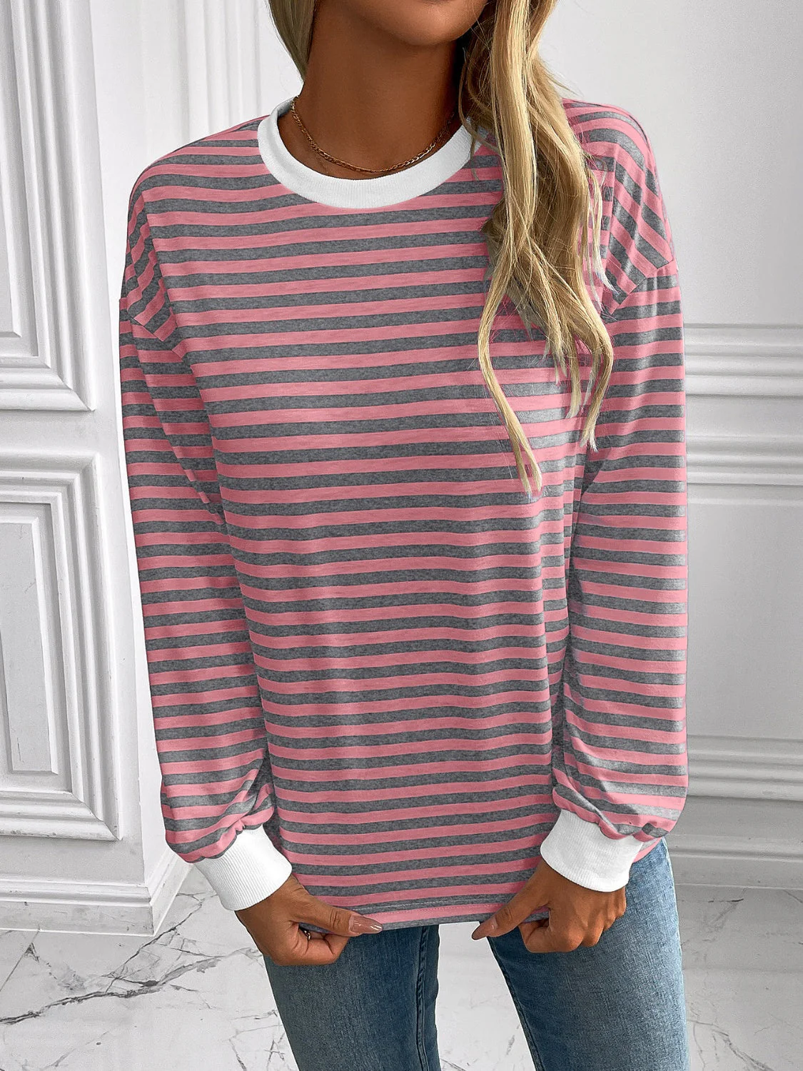 Ivy Lane Striped Round Neck Long Sleeve Sweatshirt - Image 8