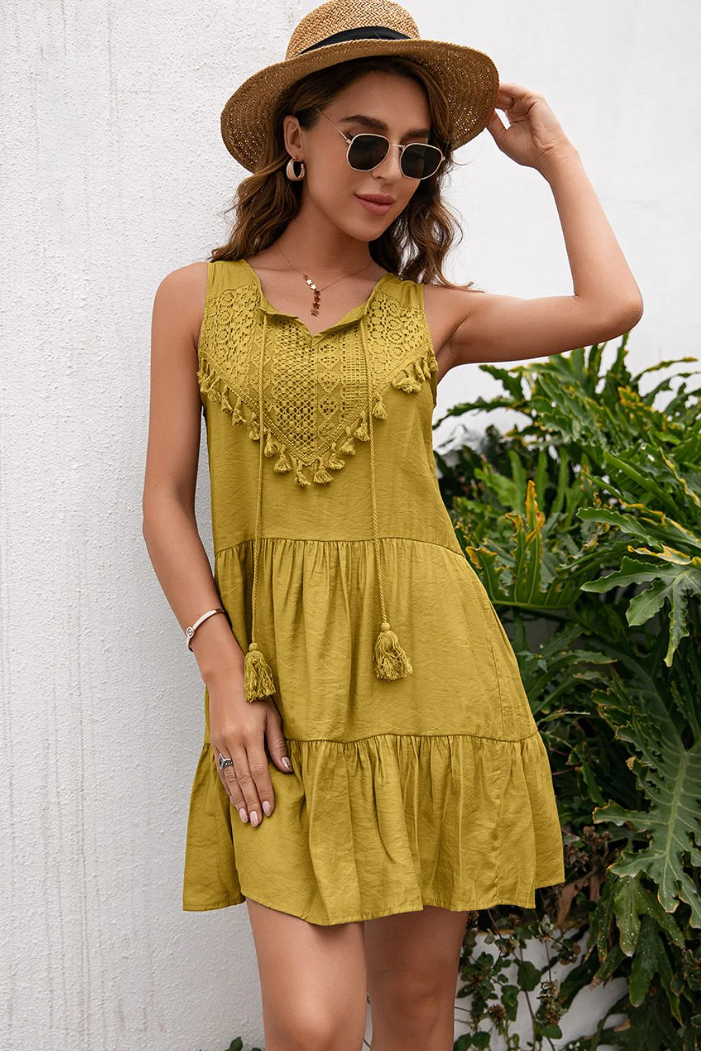Ivy Lane Tassel Tie Lace Trim Sleeveless Dress - Image 7
