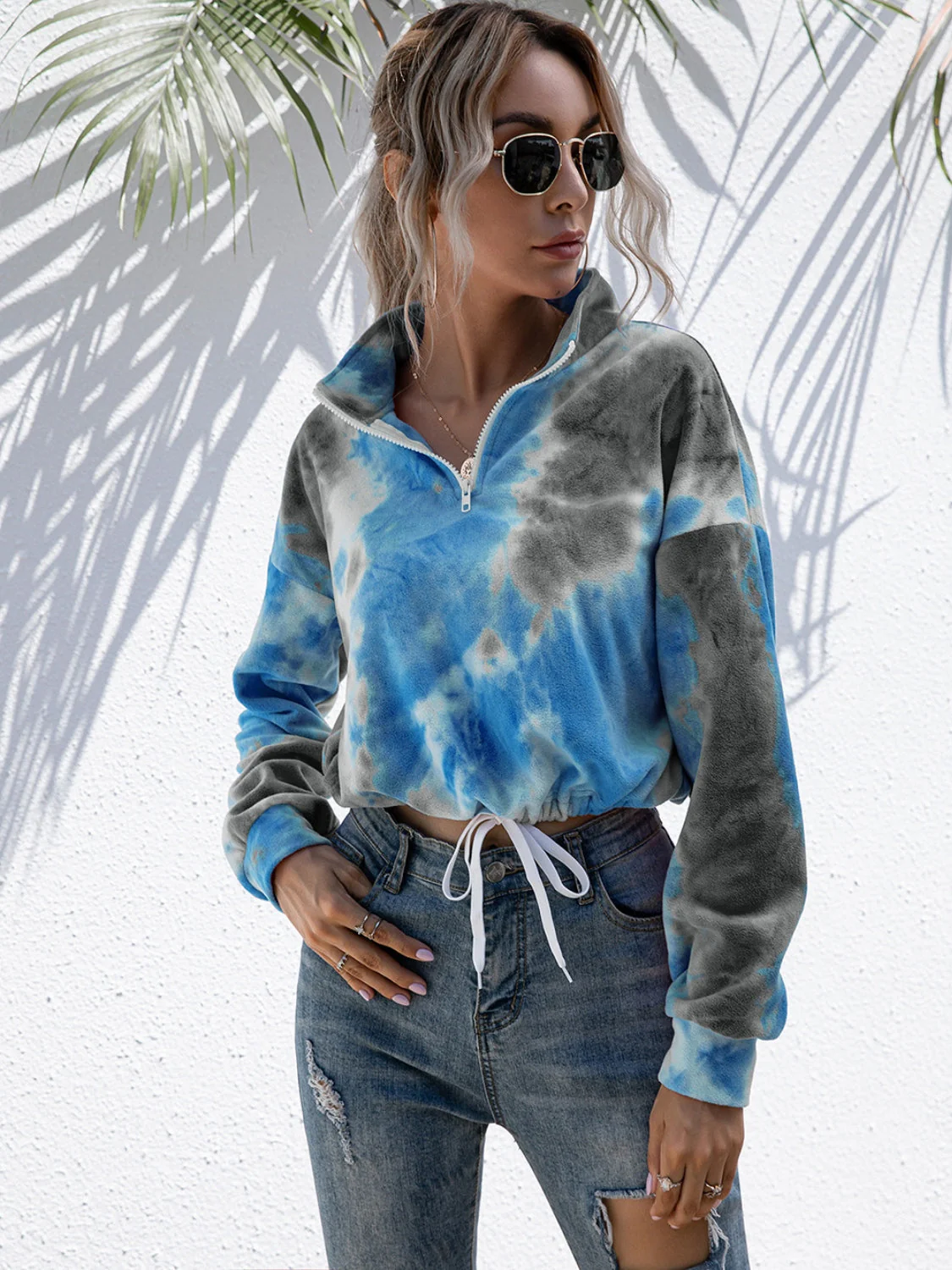 Ivy Lane Tie-Dye Quarter Zip Dropped Shoulder Sweatshirt - Image 11