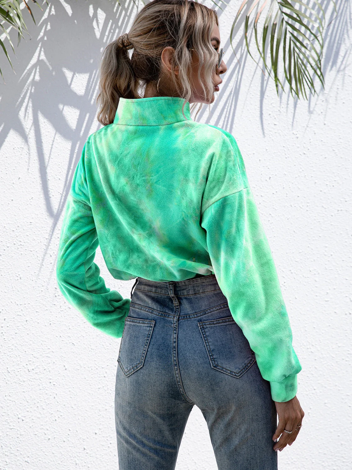 Ivy Lane Tie-Dye Quarter Zip Dropped Shoulder Sweatshirt - Image 8
