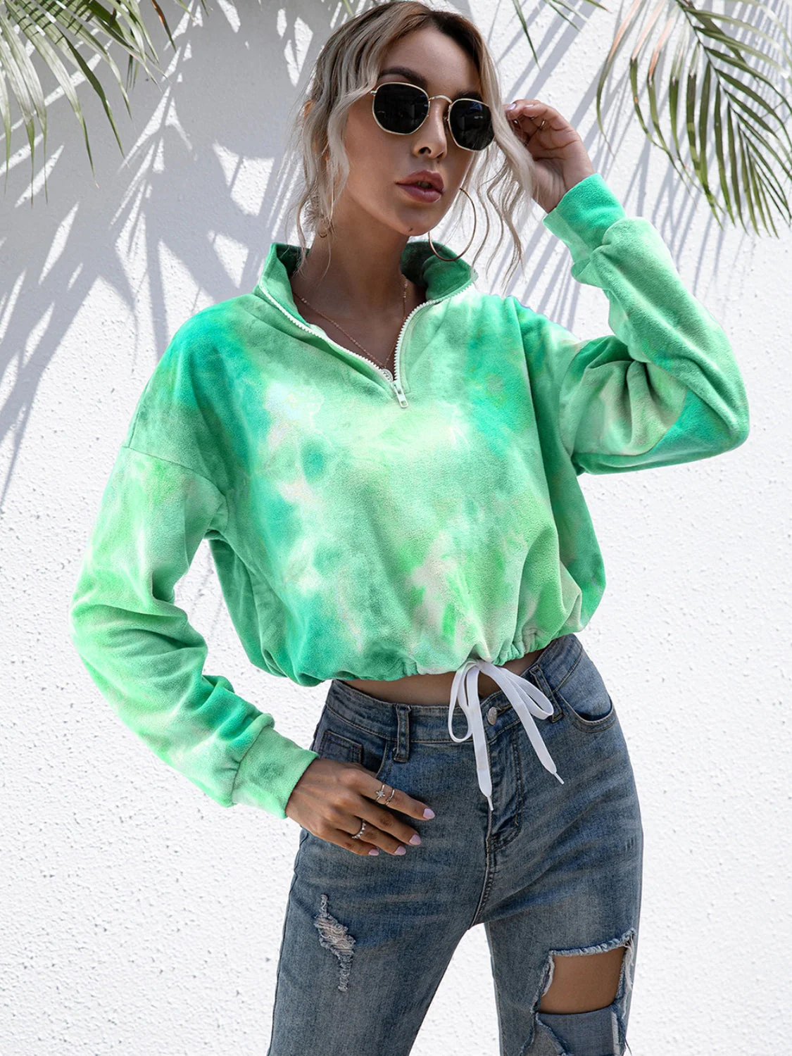 Ivy Lane Tie-Dye Quarter Zip Dropped Shoulder Sweatshirt - Image 9