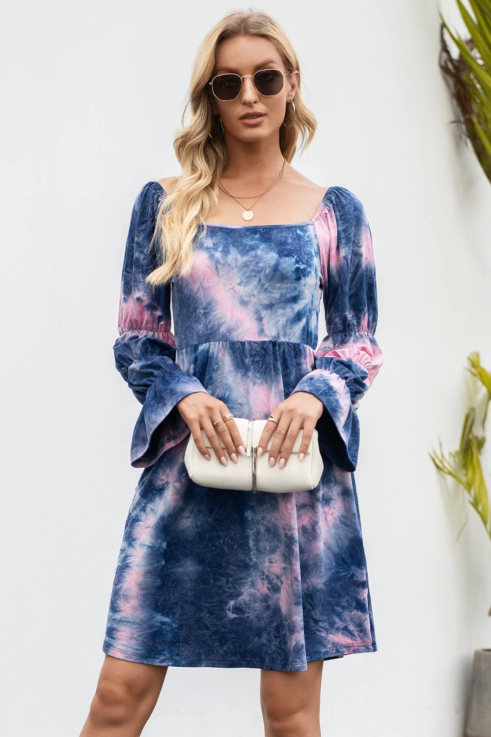 Ivy Lane Tie-Dye Square Neck Flounce Sleeve Dress - Image 5