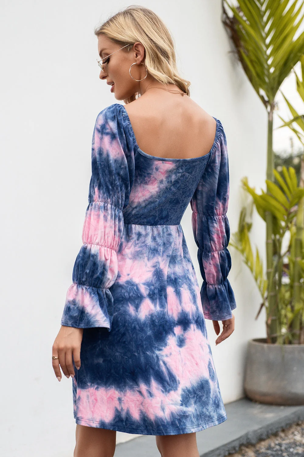 Ivy Lane Tie-Dye Square Neck Flounce Sleeve Dress - Image 6
