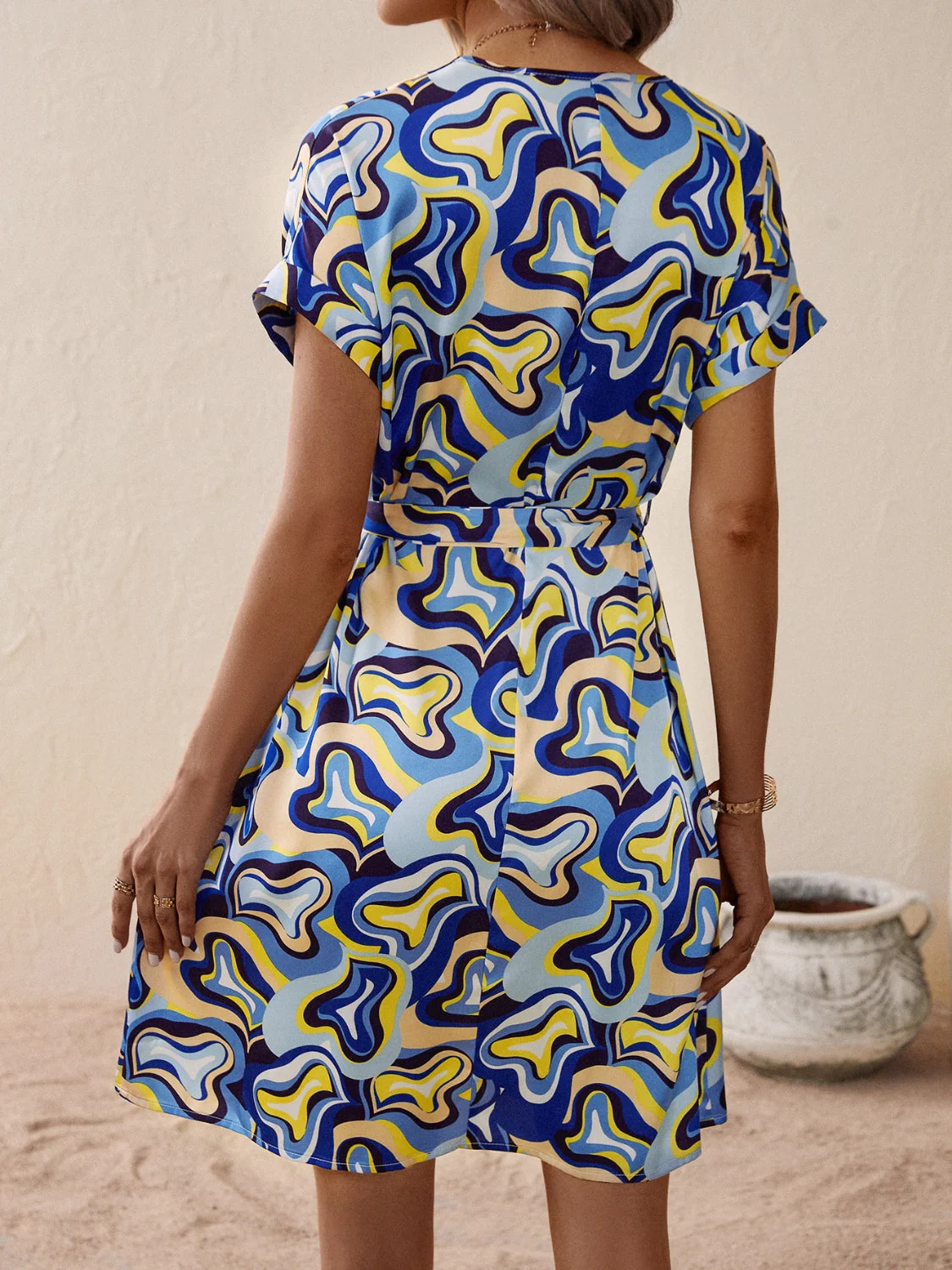 Ivy Lane Tied Printed V-Neck Short Sleeve Dress - Image 5
