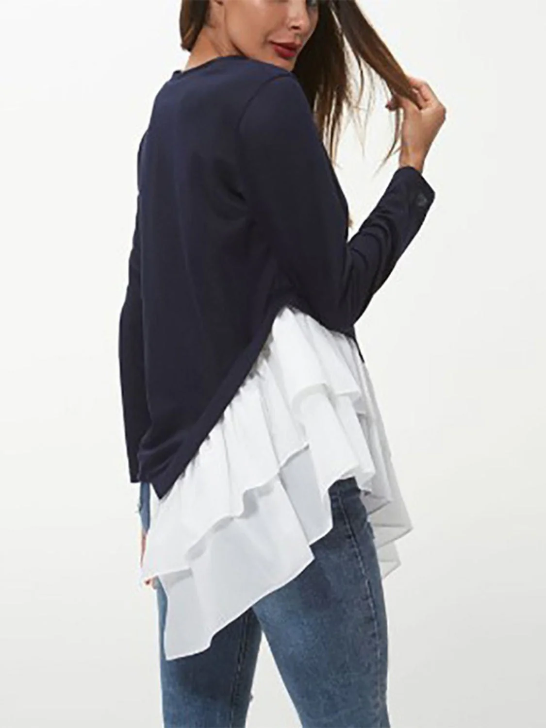 Ivy Lane Tiered Contrast Round Neck Long Sleeve T-Shirt - Image 2