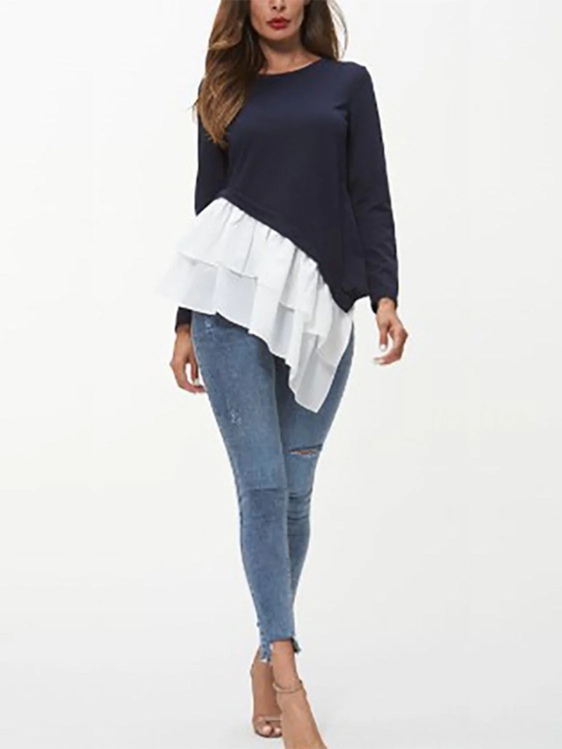 Ivy Lane Tiered Contrast Round Neck Long Sleeve T-Shirt - Image 3