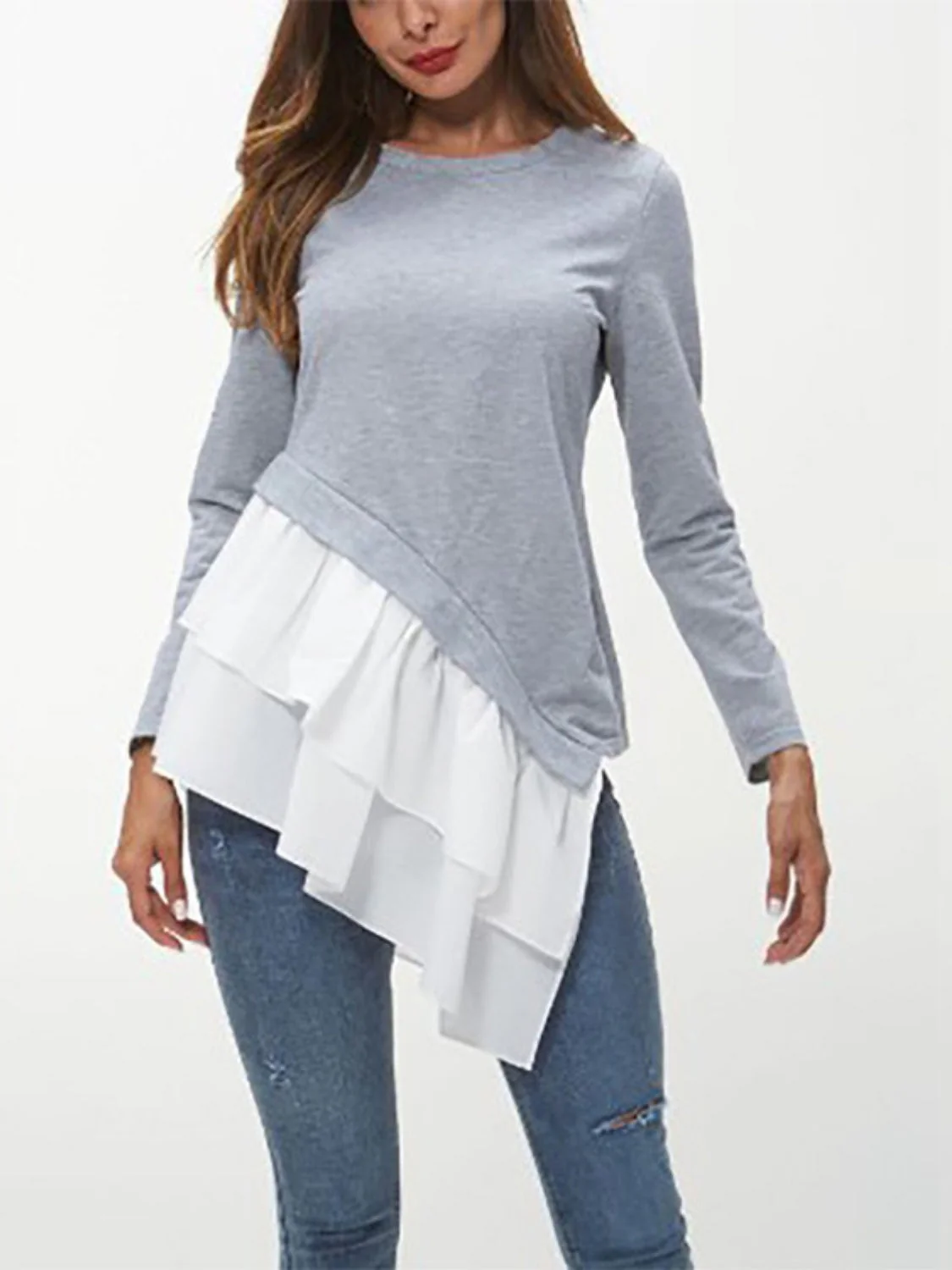 Ivy Lane Tiered Contrast Round Neck Long Sleeve T-Shirt - Image 4