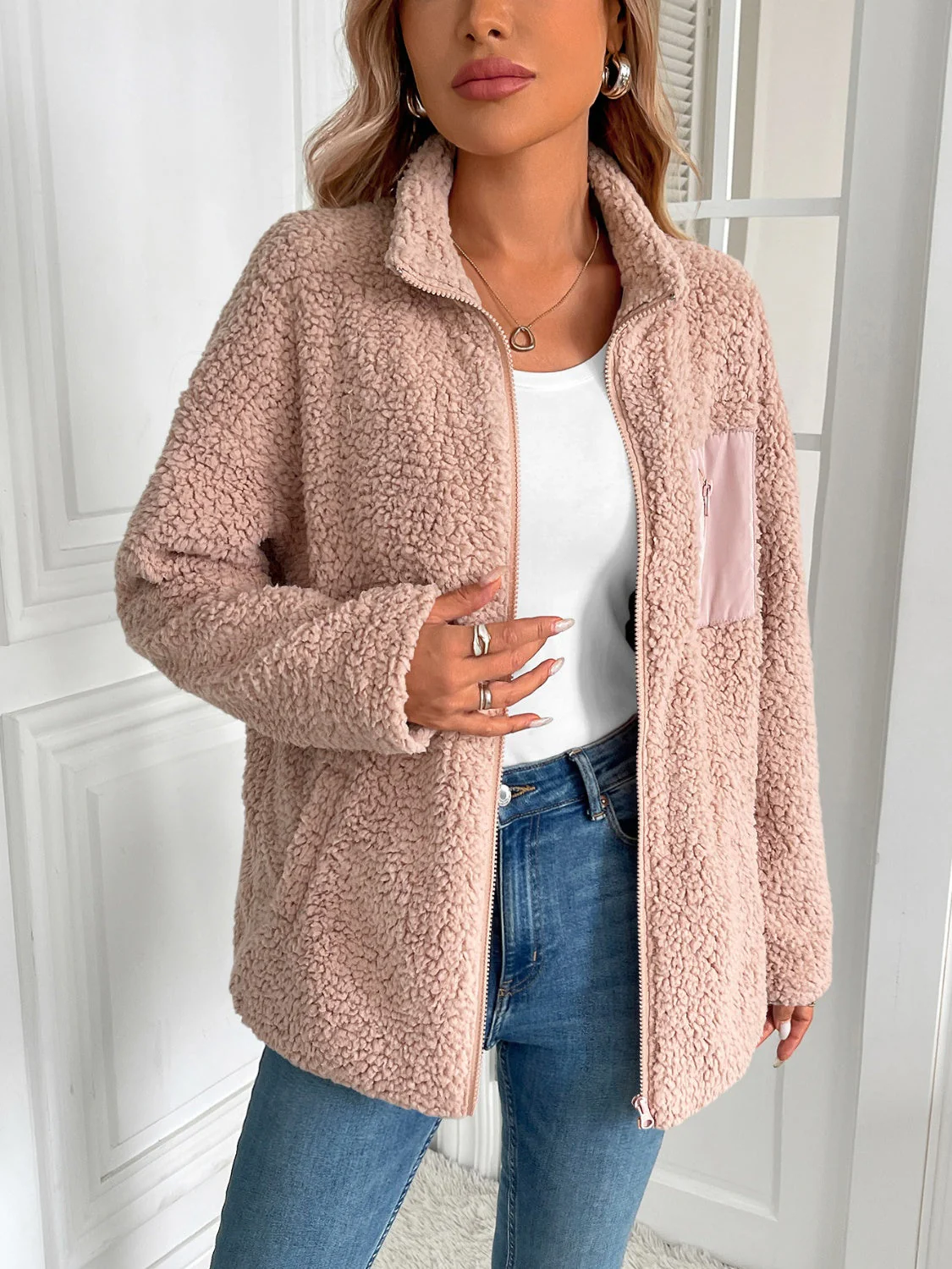 Ivy Lane Zip Up Long Sleeve Fuzzy Jacket - Image 2