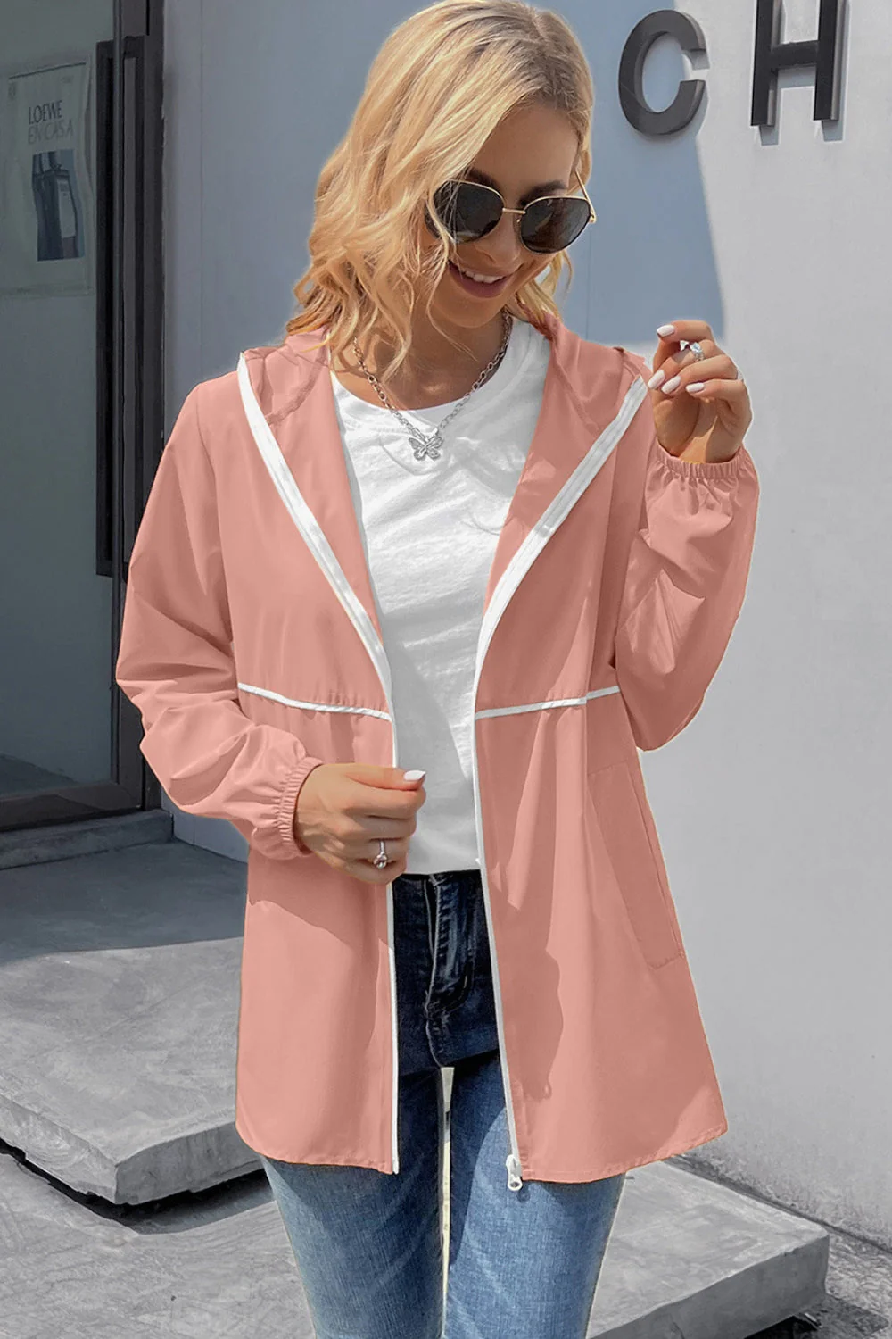 Ivy Lane Zip Up Long Sleeve Hooded Watertight Jacket - Image 11