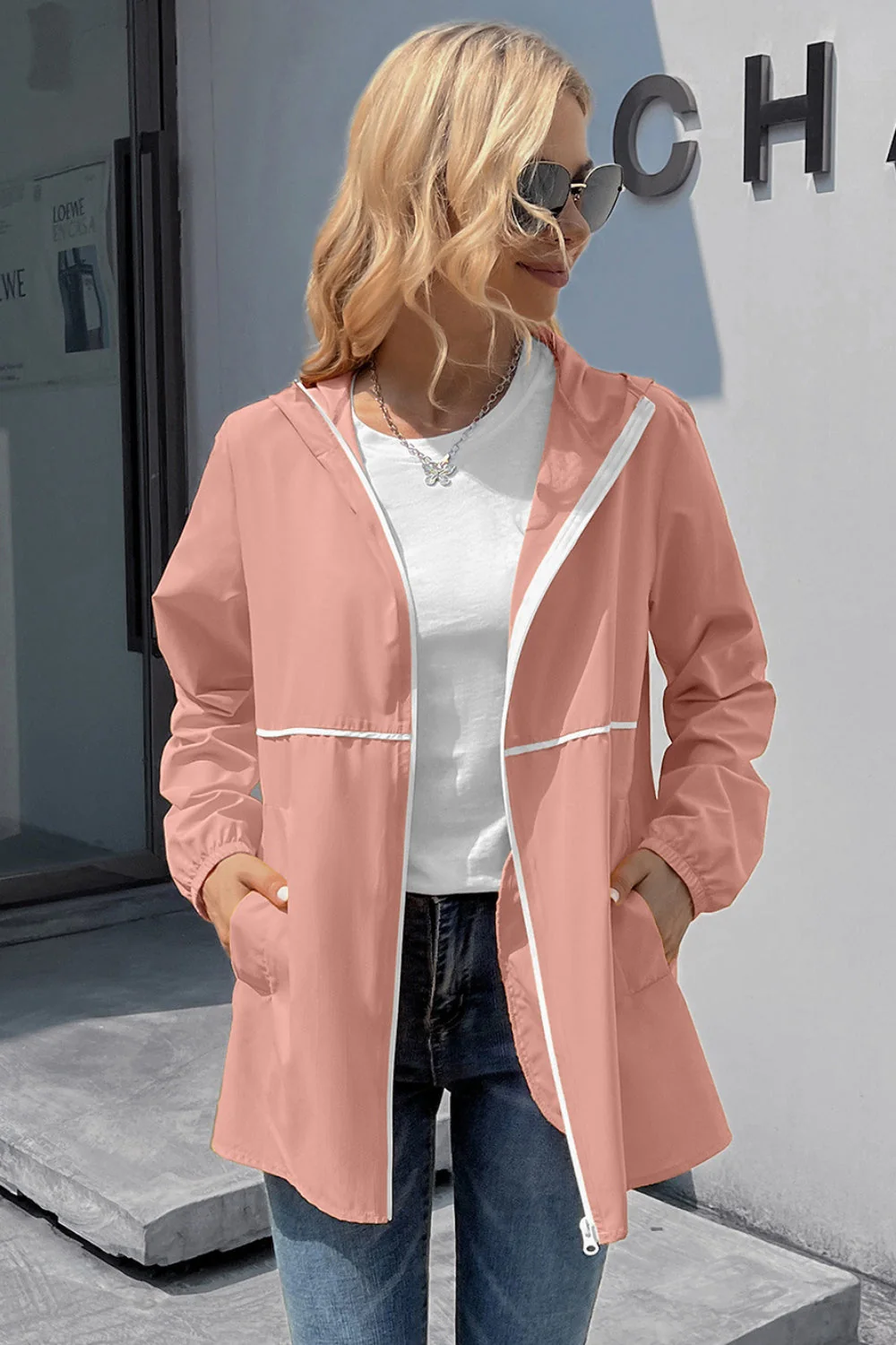 Ivy Lane Zip Up Long Sleeve Hooded Watertight Jacket - Image 12