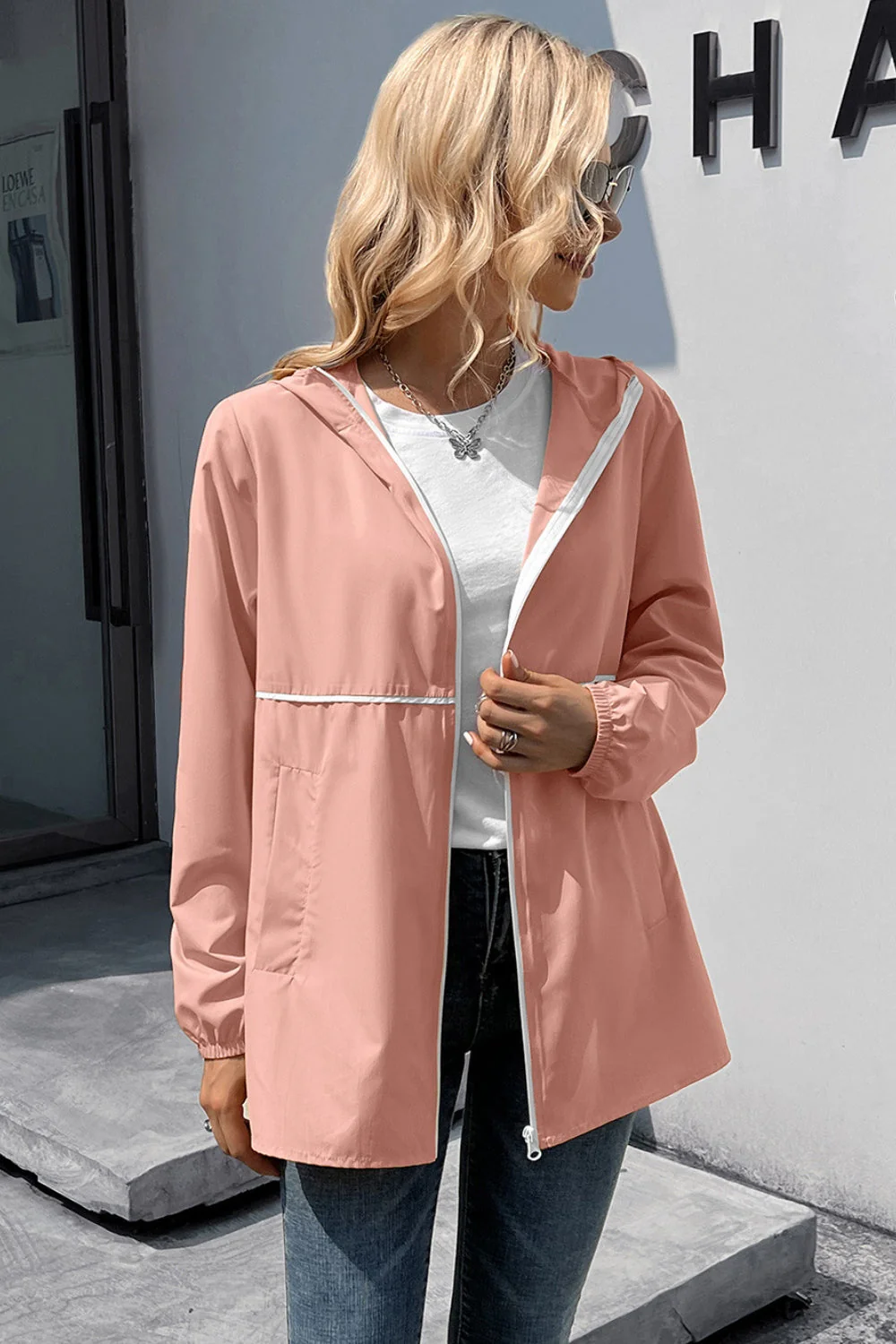 Ivy Lane Zip Up Long Sleeve Hooded Watertight Jacket - Image 13