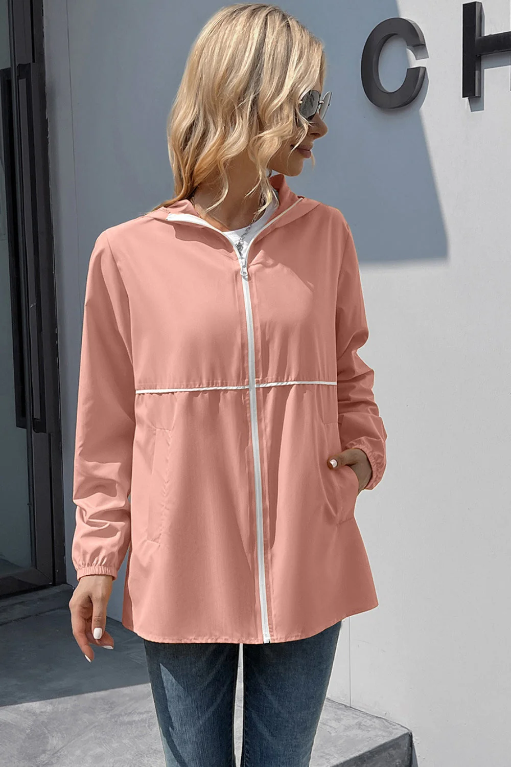Ivy Lane Zip Up Long Sleeve Hooded Watertight Jacket - Image 14