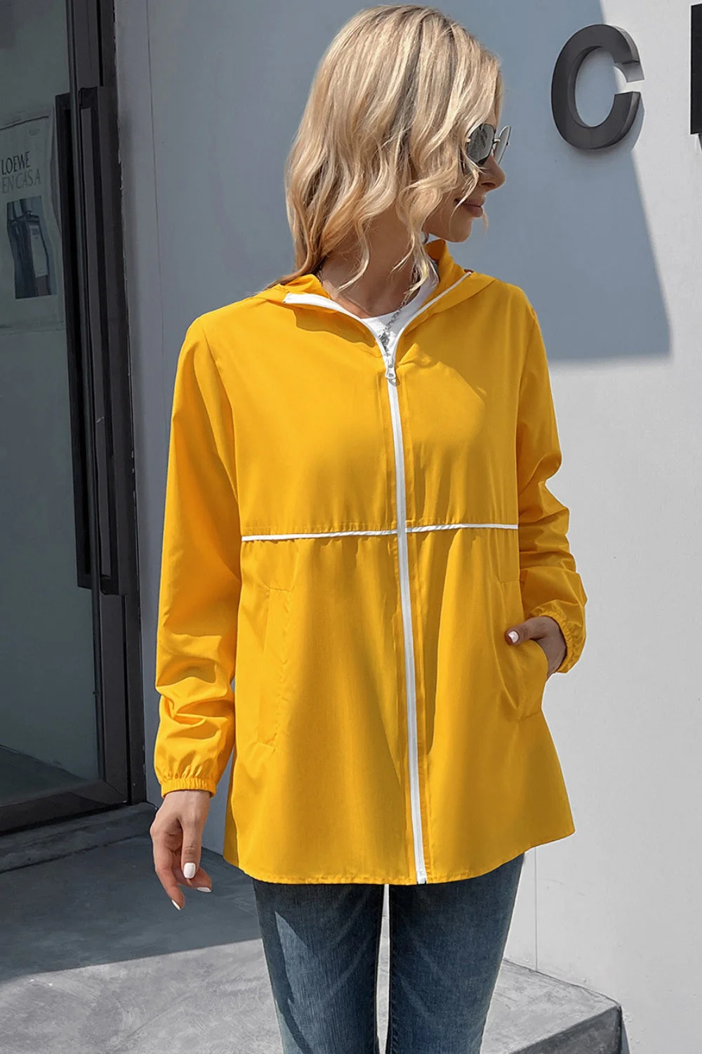 Ivy Lane Zip Up Long Sleeve Hooded Watertight Jacket - Image 3