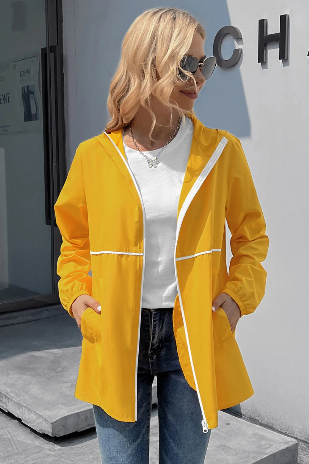 Ivy Lane Zip Up Long Sleeve Hooded Watertight Jacket - Image 4
