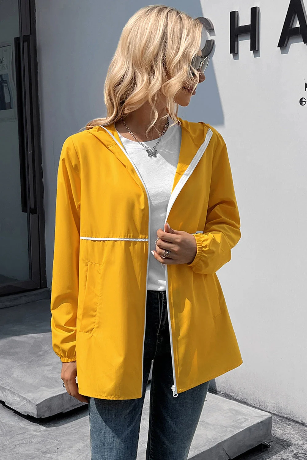 Ivy Lane Zip Up Long Sleeve Hooded Watertight Jacket - Image 5