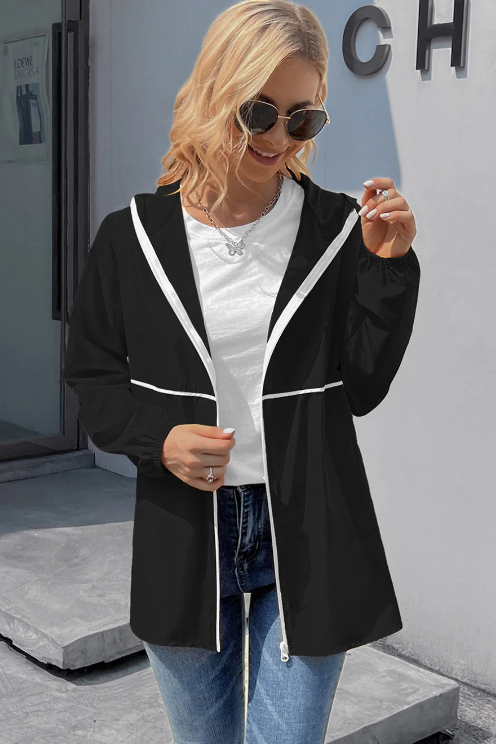 Ivy Lane Zip Up Long Sleeve Hooded Watertight Jacket - Image 6