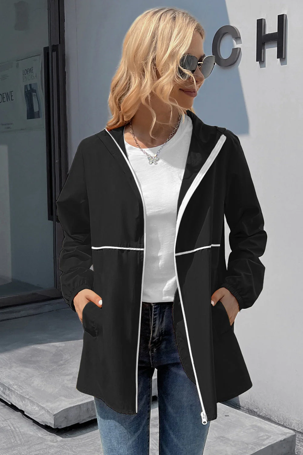 Ivy Lane Zip Up Long Sleeve Hooded Watertight Jacket - Image 7