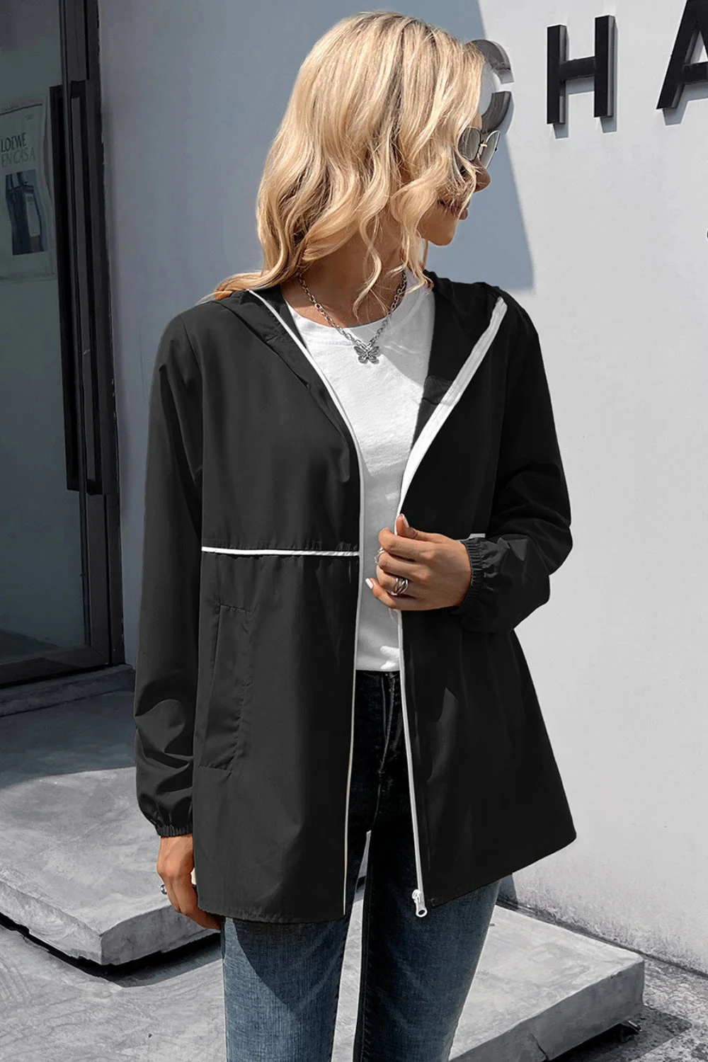 Ivy Lane Zip Up Long Sleeve Hooded Watertight Jacket - Image 8