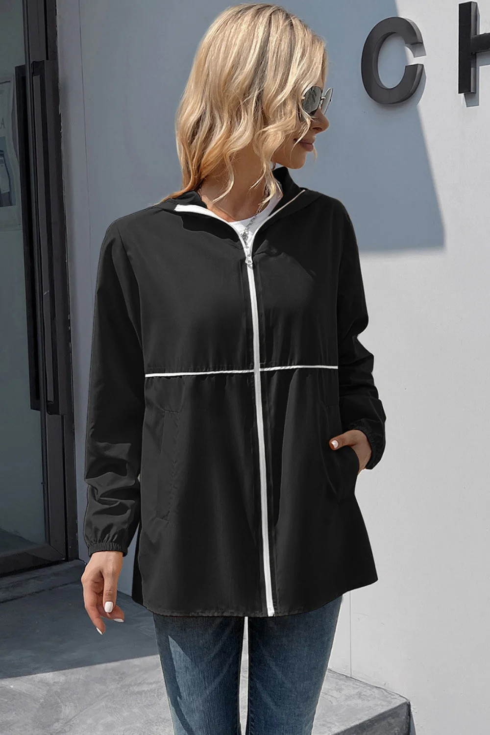 Ivy Lane Zip Up Long Sleeve Hooded Watertight Jacket - Image 9