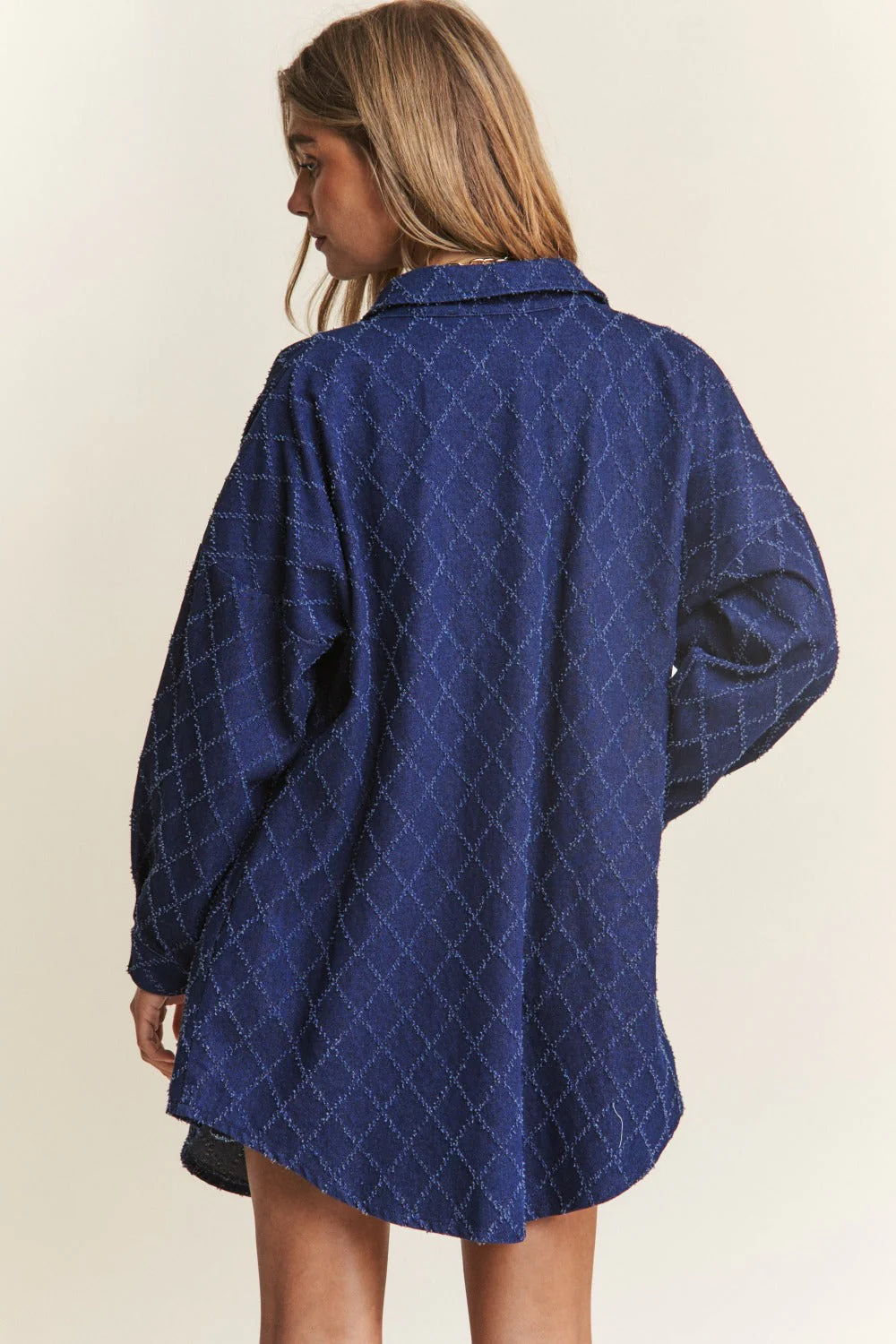 J.NNA Rhombus Stitched Button Up Denim Shacket - Image 2