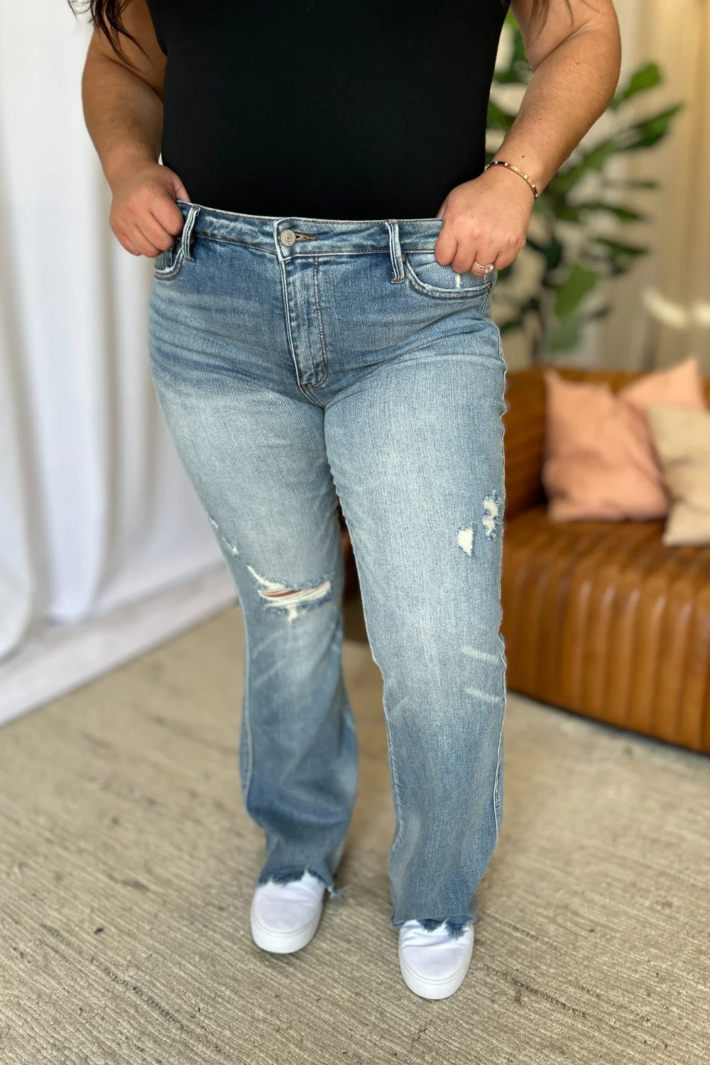 Judy Blue Full Size Medium Rise Tummy Control Destroy Flare - Image 13