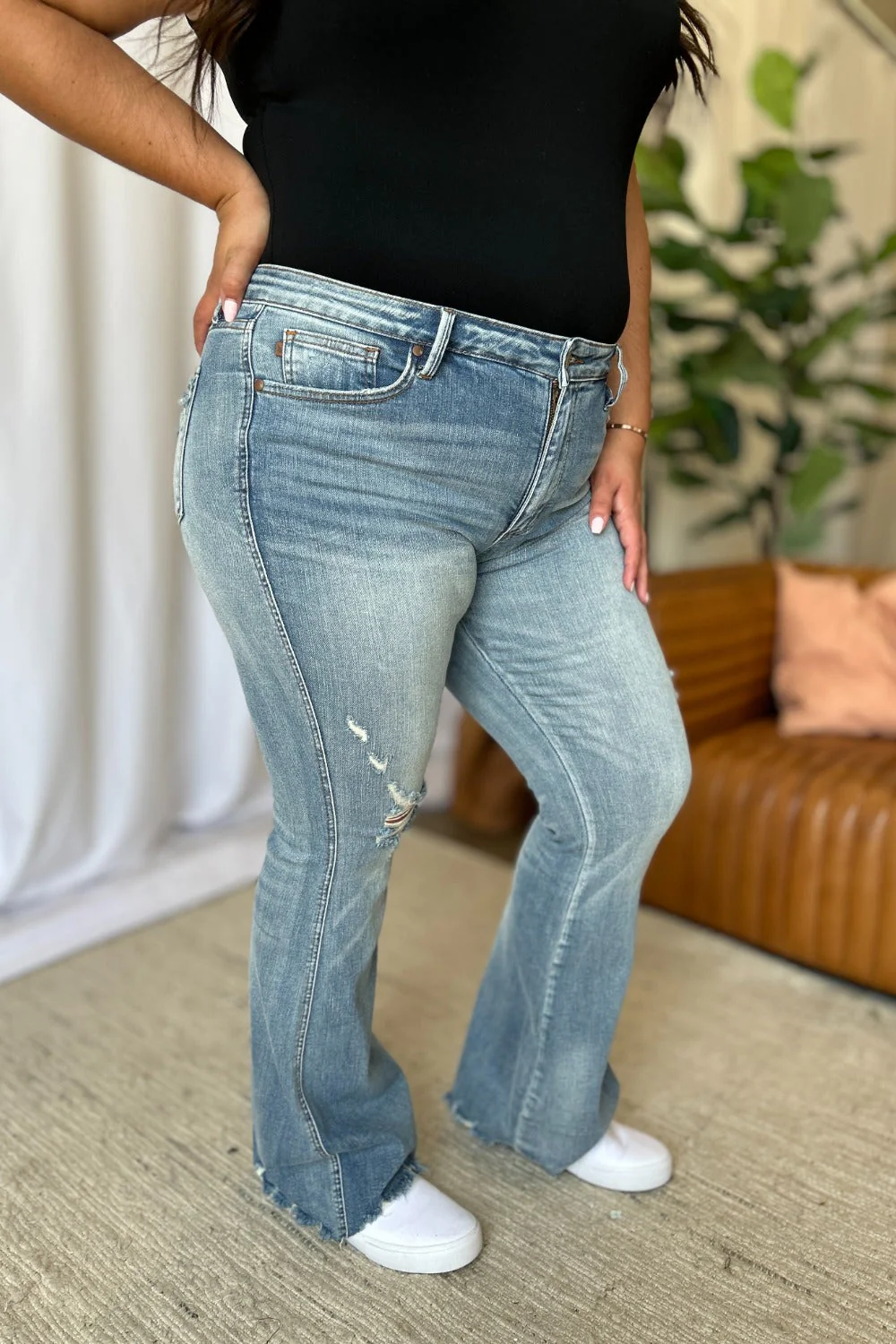 Judy Blue Full Size Medium Rise Tummy Control Destroy Flare - Image 19