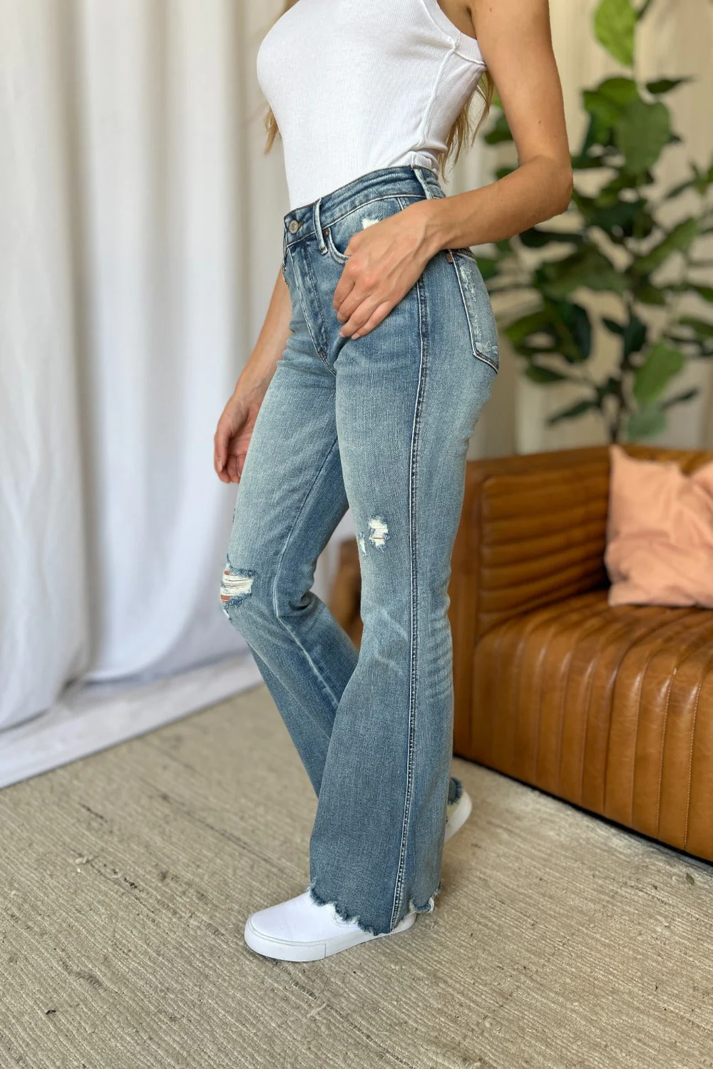 Judy Blue Full Size Medium Rise Tummy Control Destroy Flare - Image 5