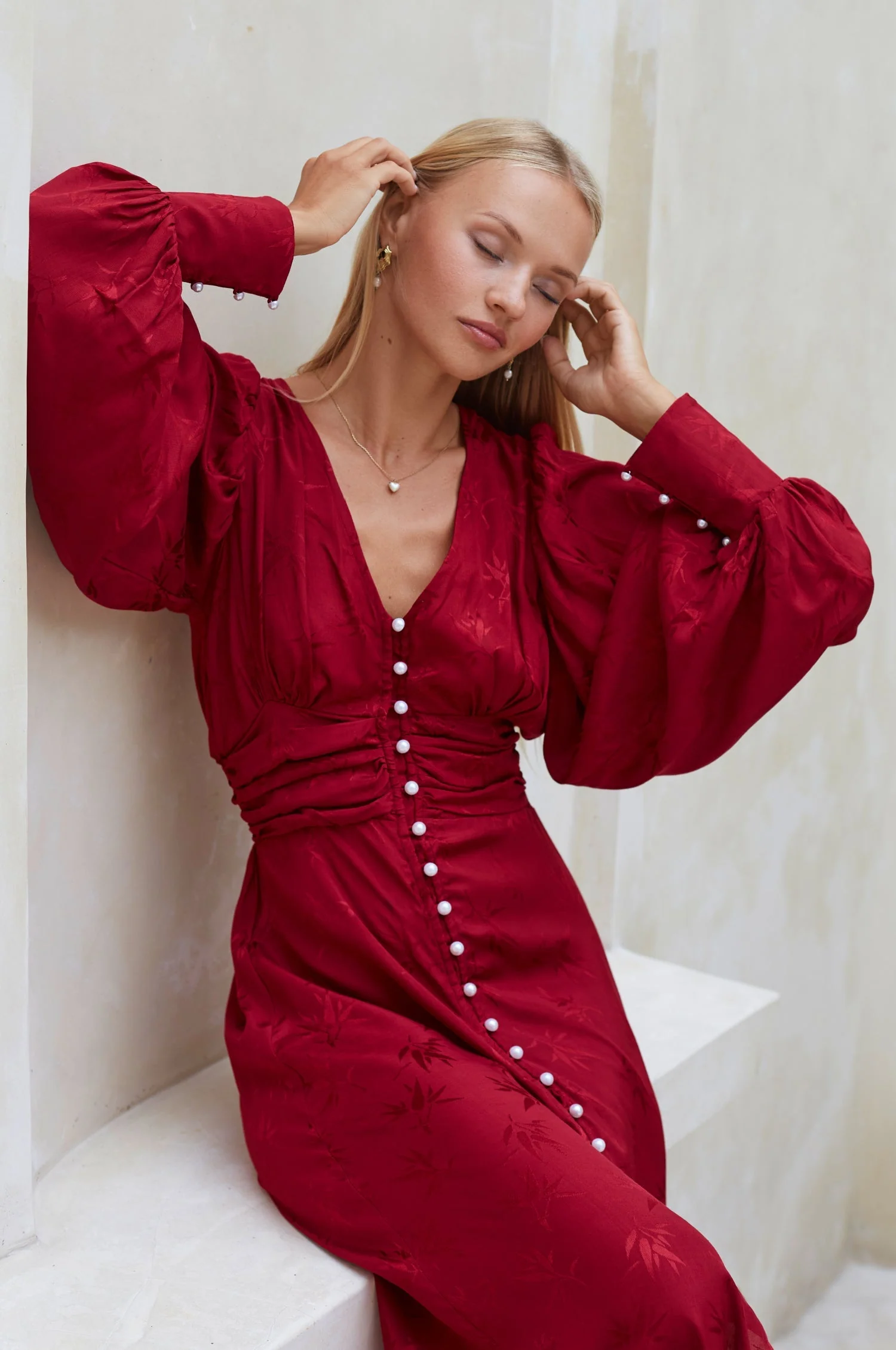 Juliette Pearl Buttons Midi Dress by ELF - Image 13