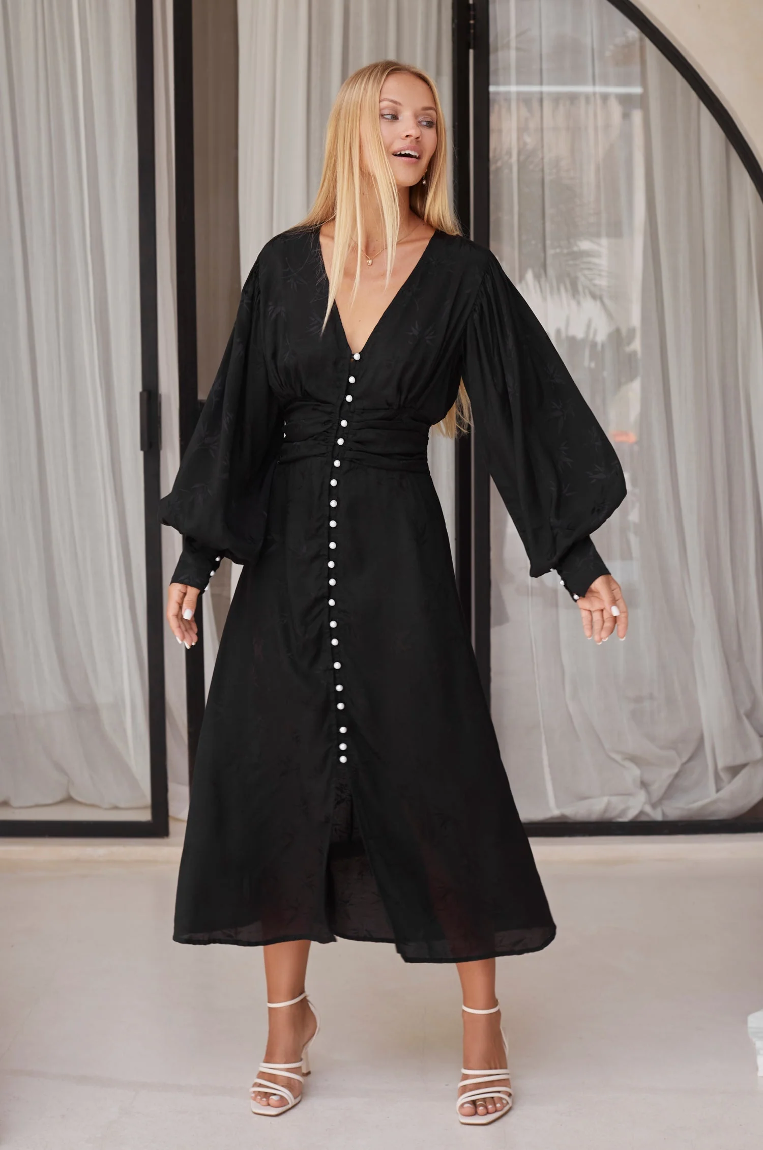 Juliette Pearl Buttons Midi Dress by ELF - Image 23