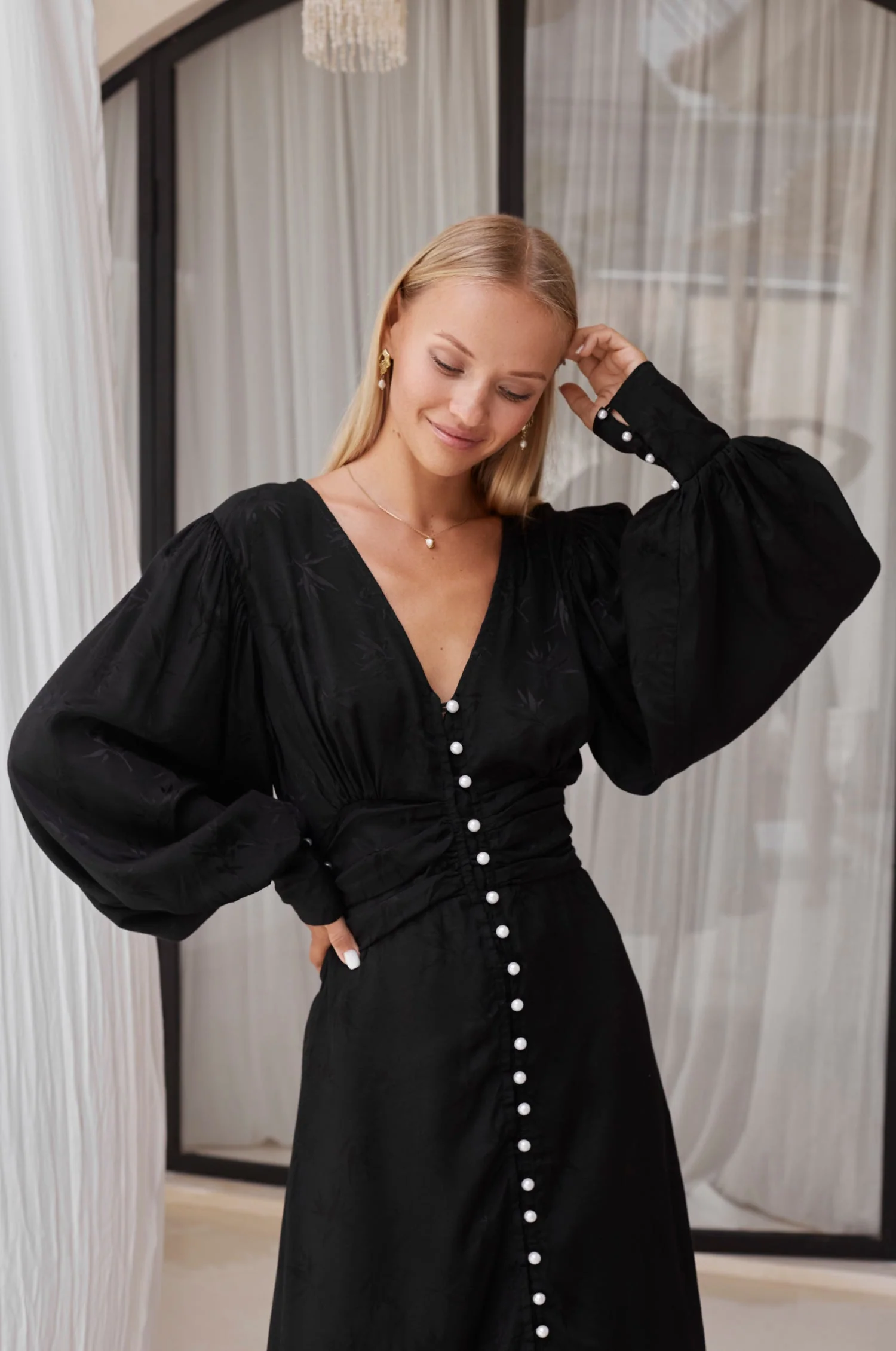 Juliette Pearl Buttons Midi Dress by ELF - Image 24