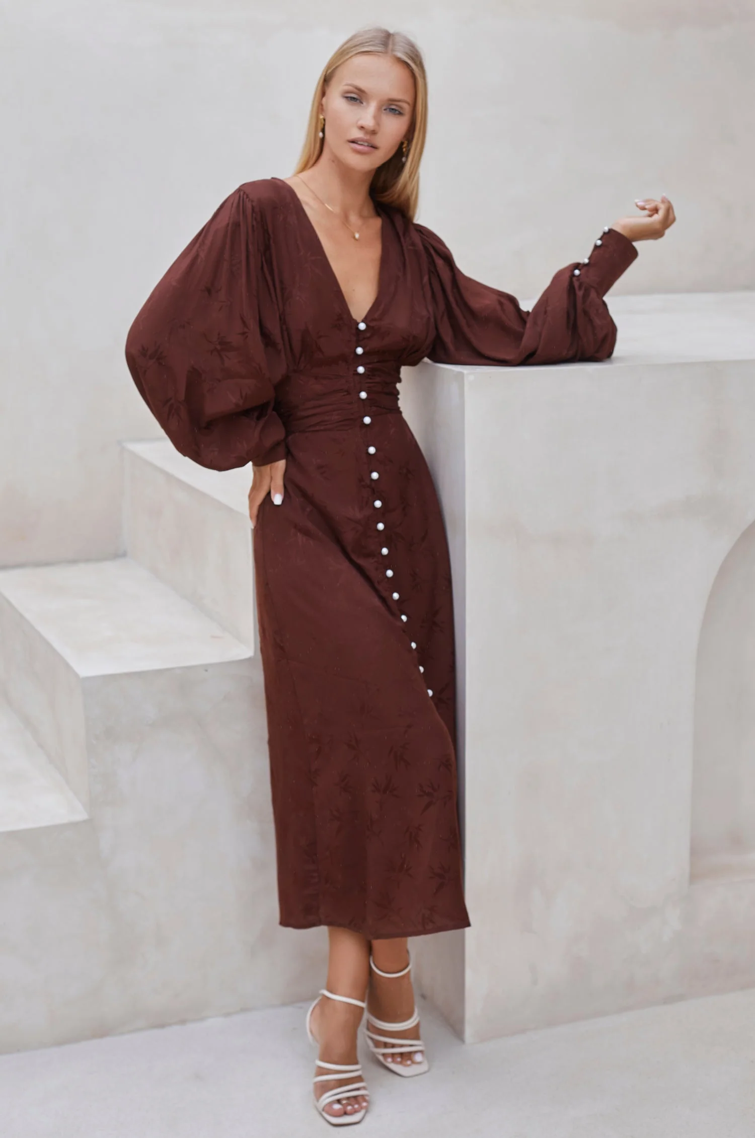 Juliette Pearl Buttons Midi Dress by ELF - Image 29