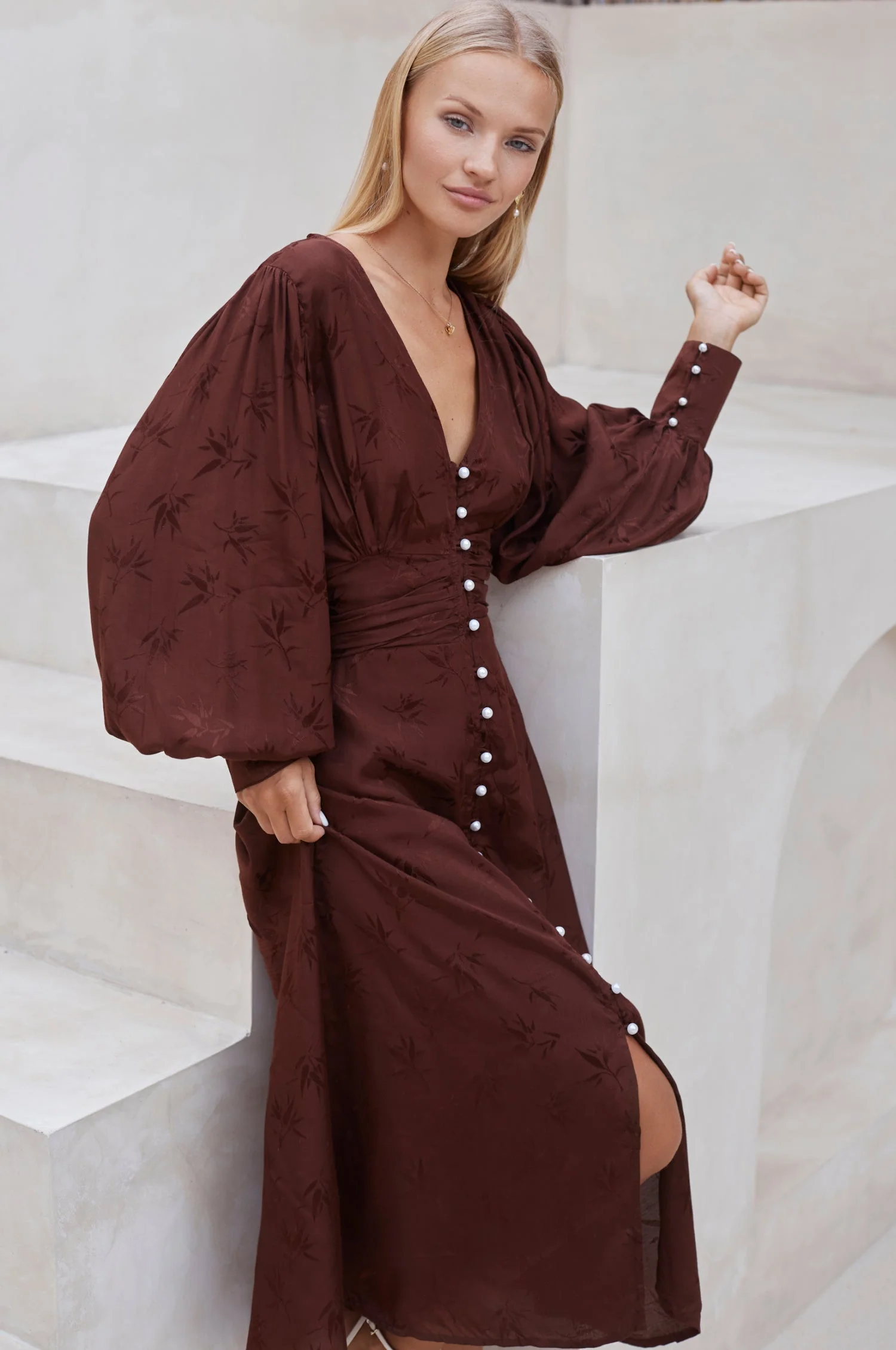 Juliette Pearl Buttons Midi Dress by ELF - Image 30