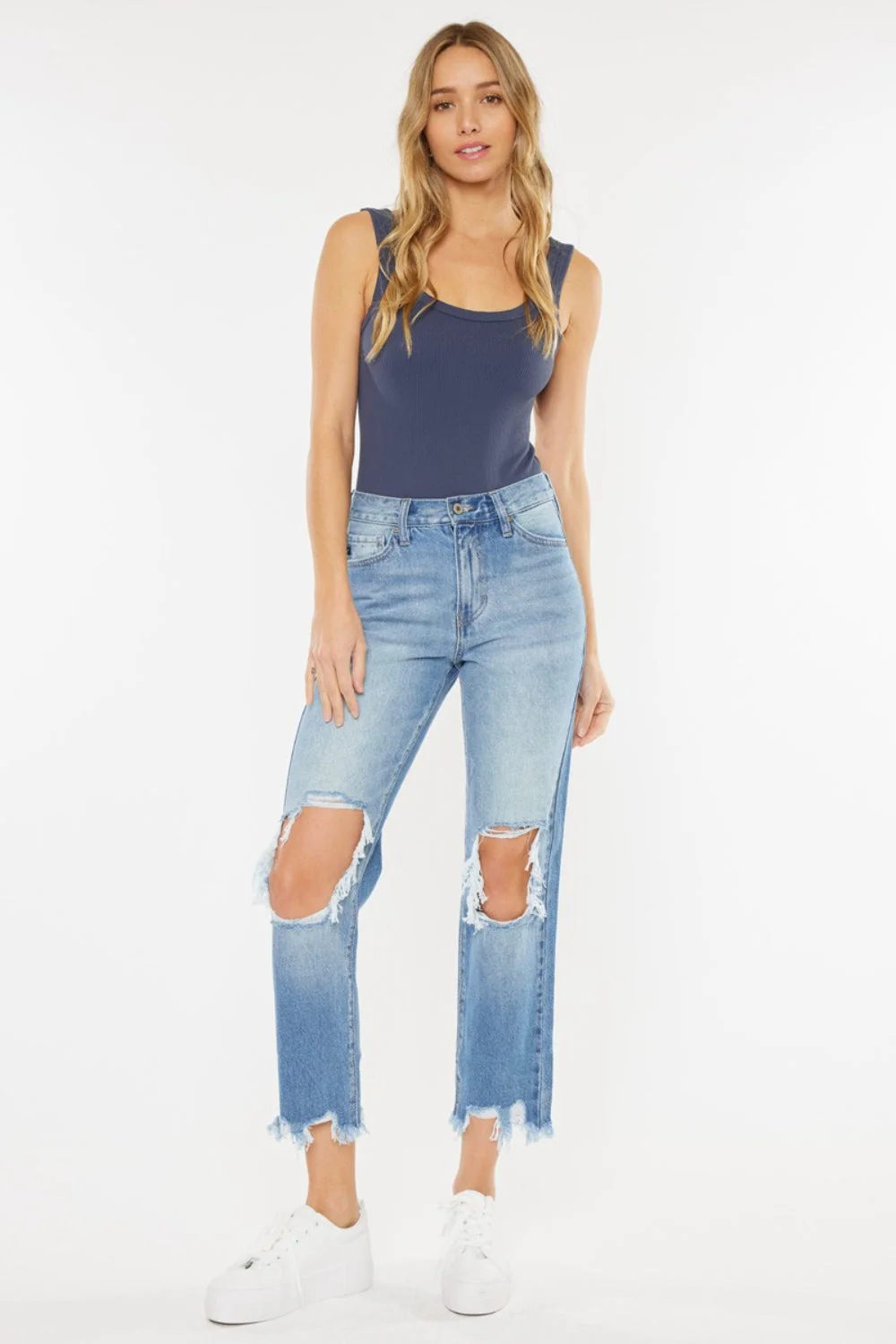 Kancan High Waist Chewed Up Straight Mom Jeans - Image 2