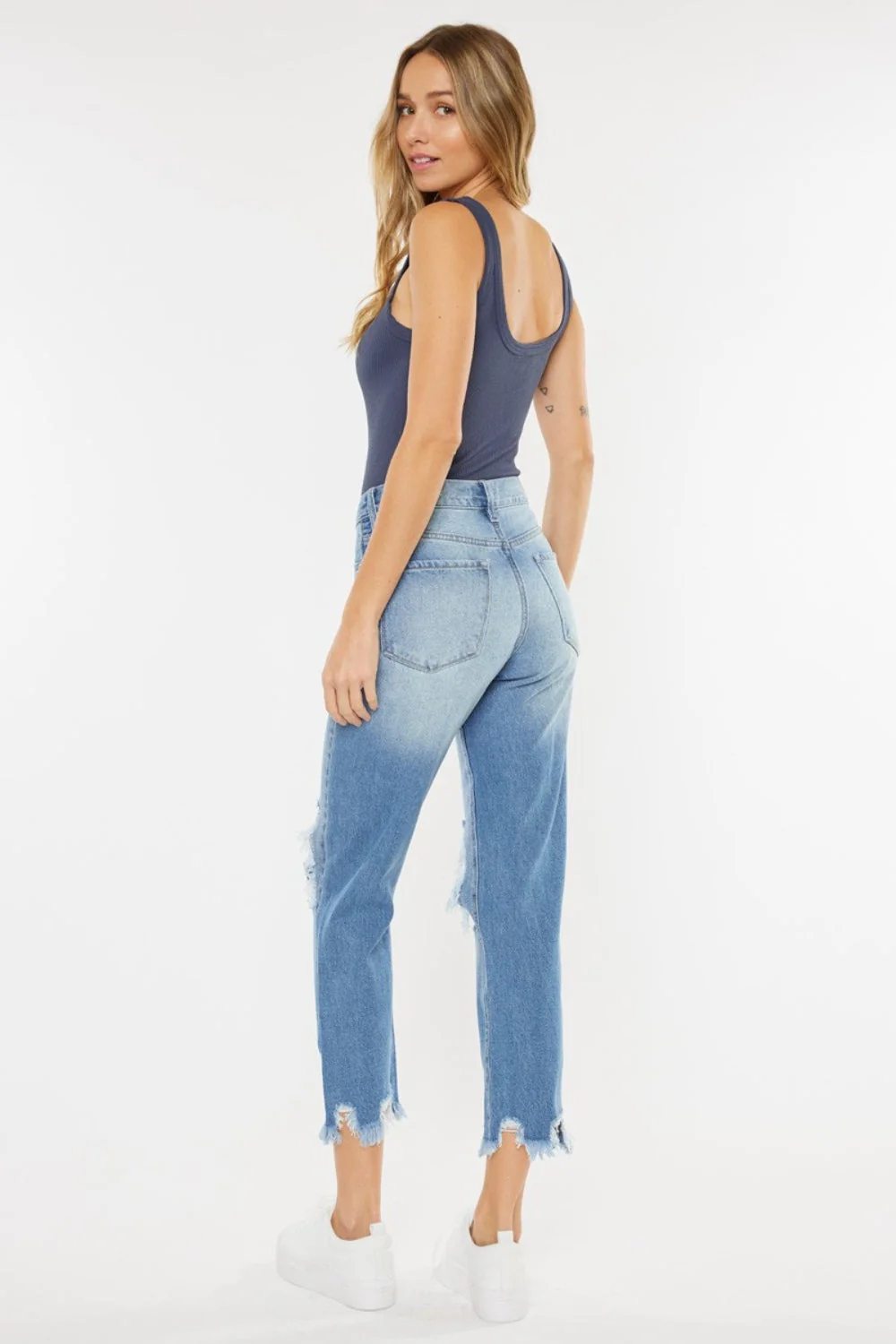 Kancan High Waist Chewed Up Straight Mom Jeans - Image 4