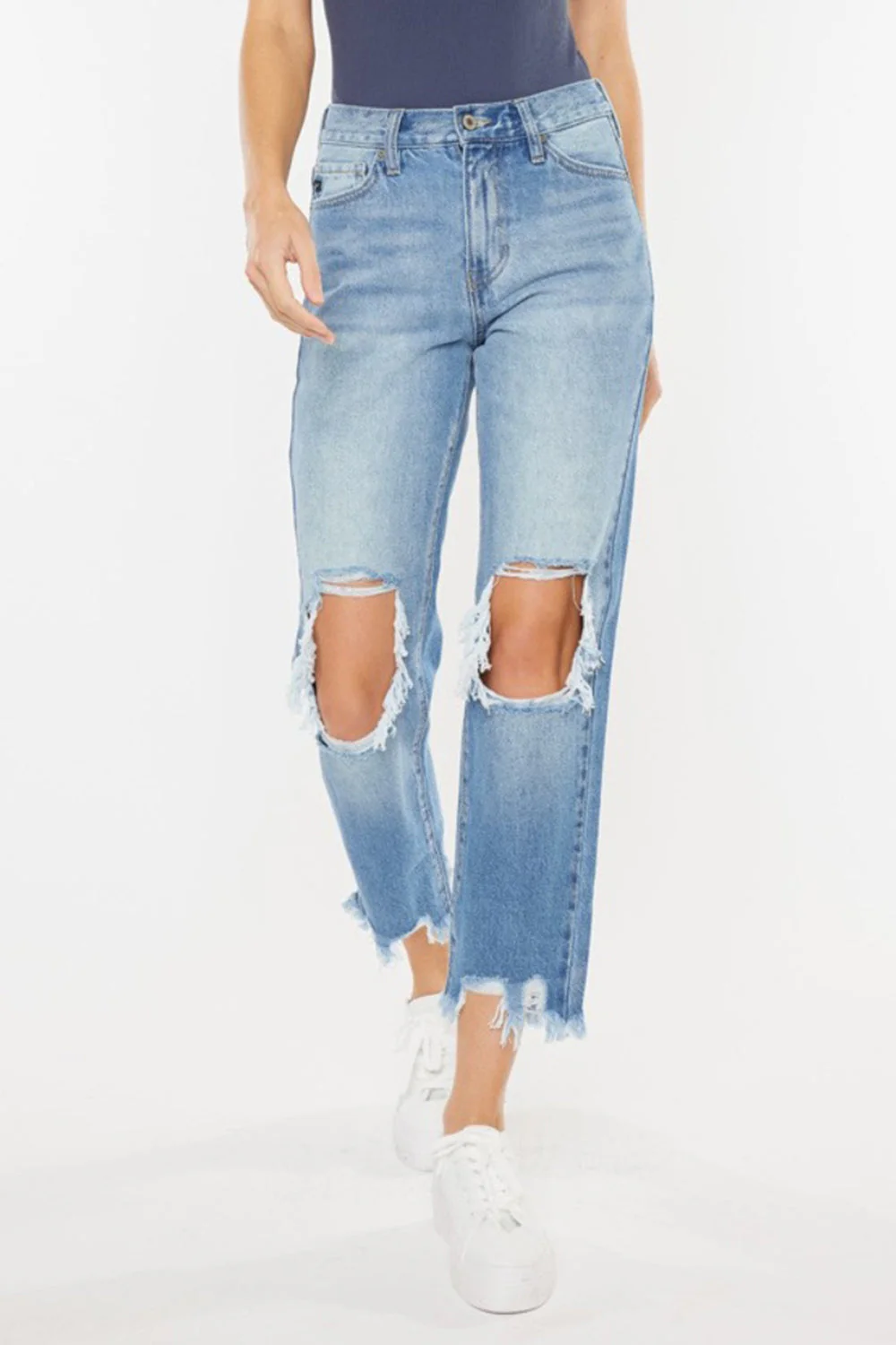 Kancan High Waist Chewed Up Straight Mom Jeans - Image 9