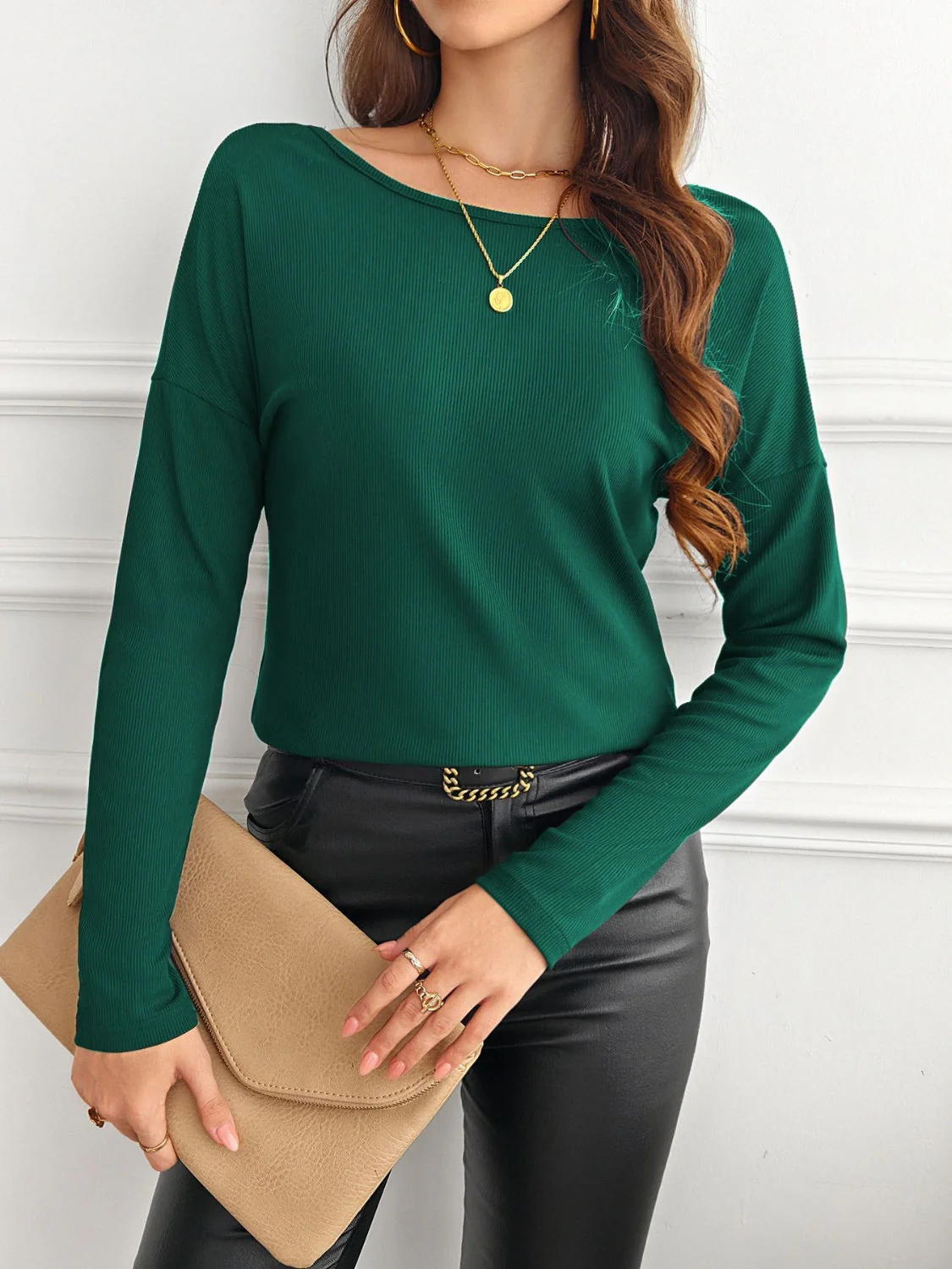 Lace Detail Butterfly Back Round Neck Long Sleeve T-Shirt - Image 16