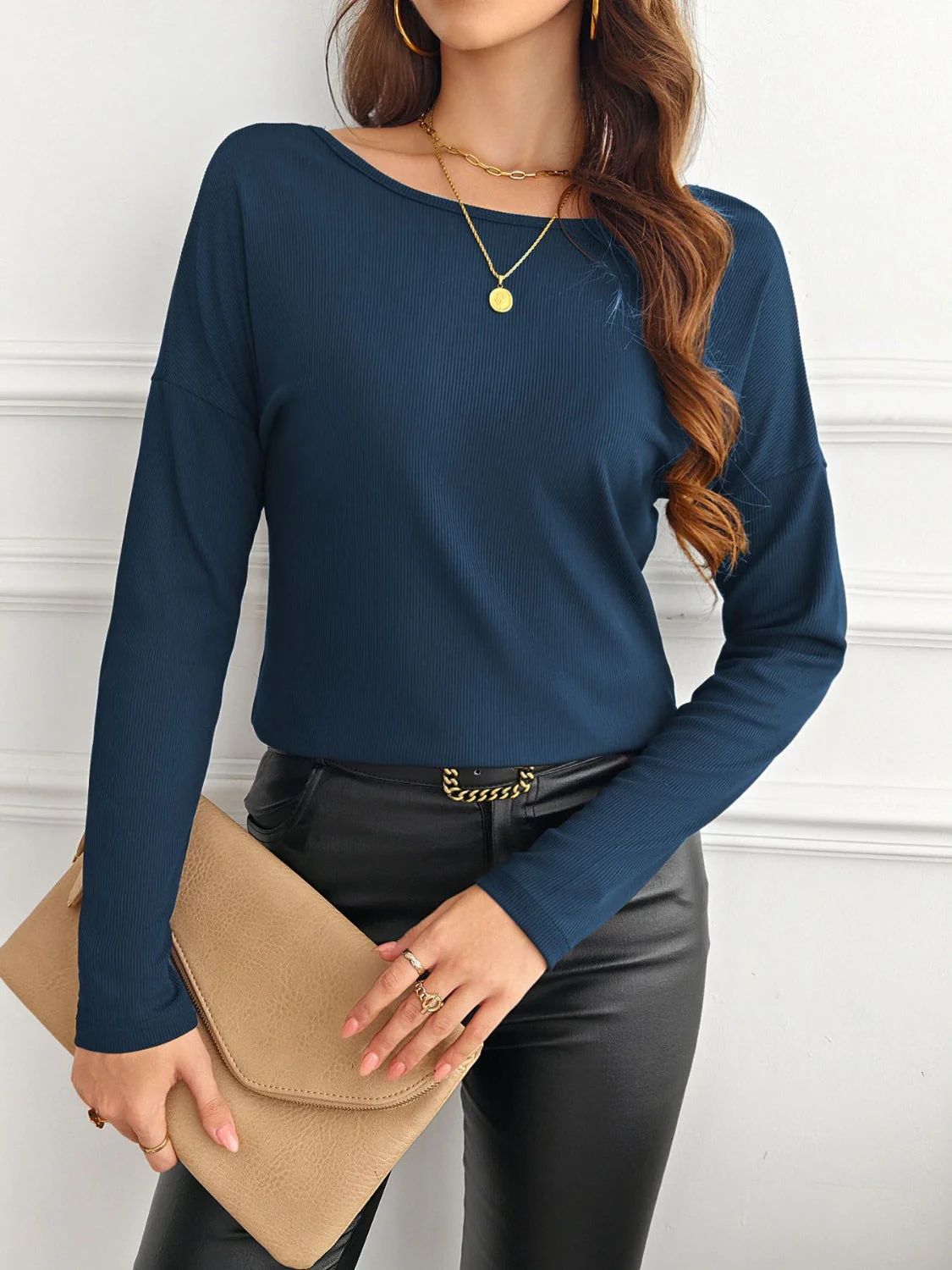 Lace Detail Butterfly Back Round Neck Long Sleeve T-Shirt - Image 8