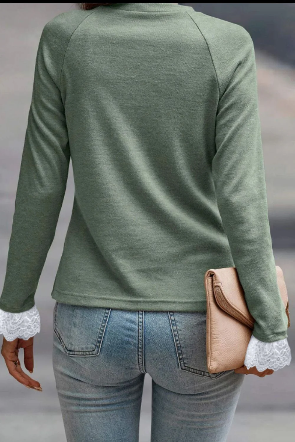 Lace Detail Round Neck Long Sleeve T-Shirt - Image 4