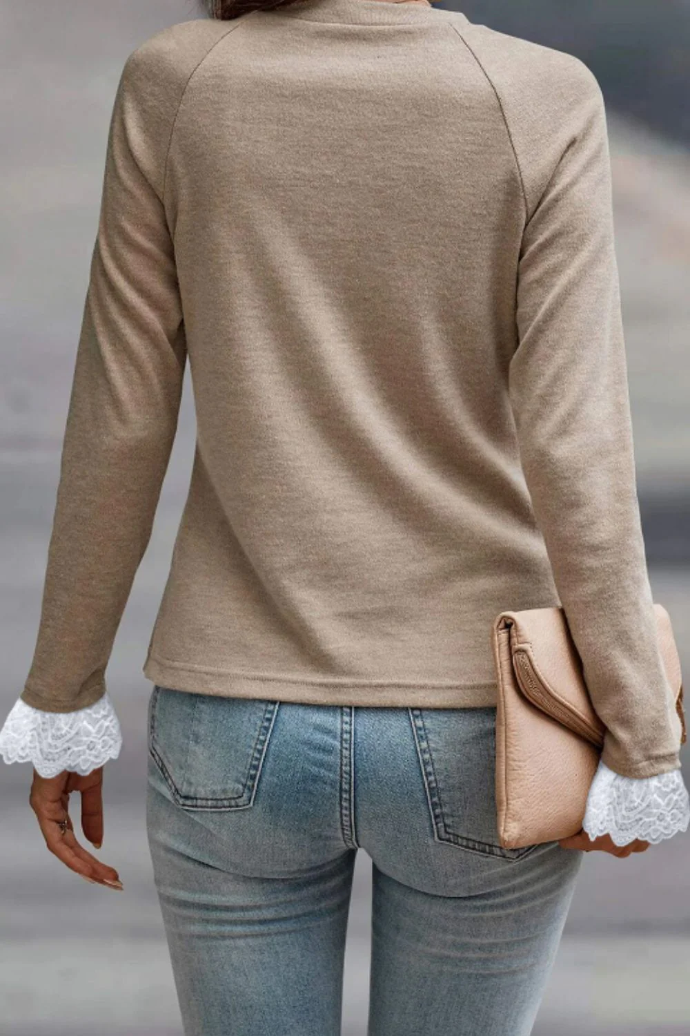 Lace Detail Round Neck Long Sleeve T-Shirt - Image 8
