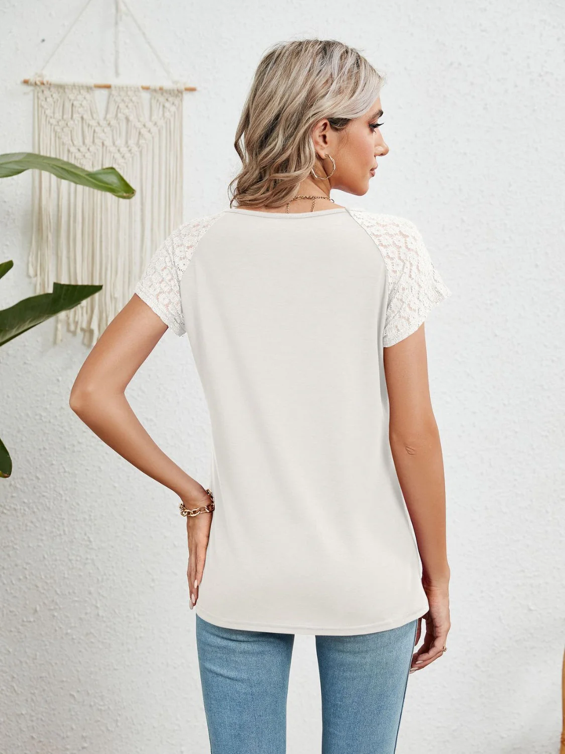 Lace Detail Round Neck Short Sleeve T-Shirt - Image 15