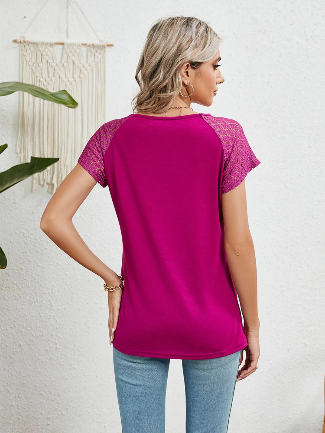 Lace Detail Round Neck Short Sleeve T-Shirt - Image 19