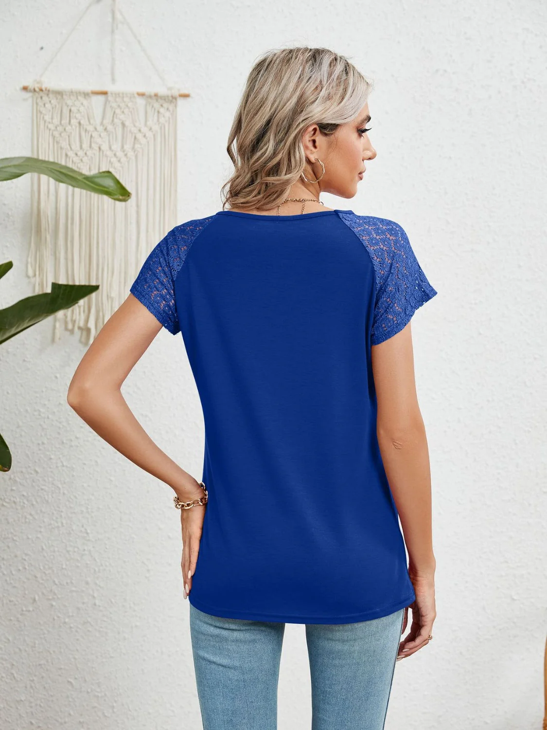 Lace Detail Round Neck Short Sleeve T-Shirt - Image 2
