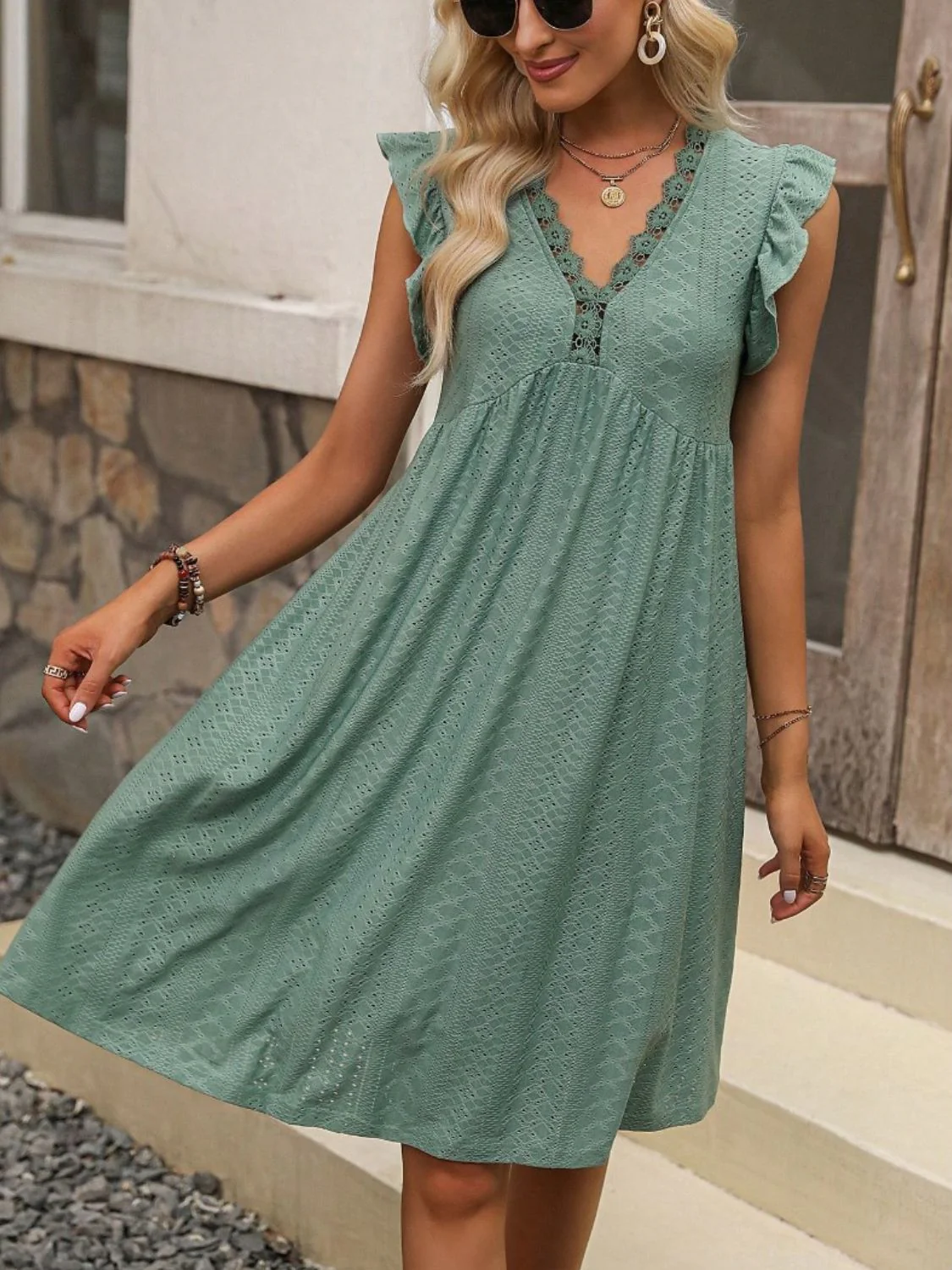 Lace Detail Ruffled Eyelet Mini Dress - Image 3