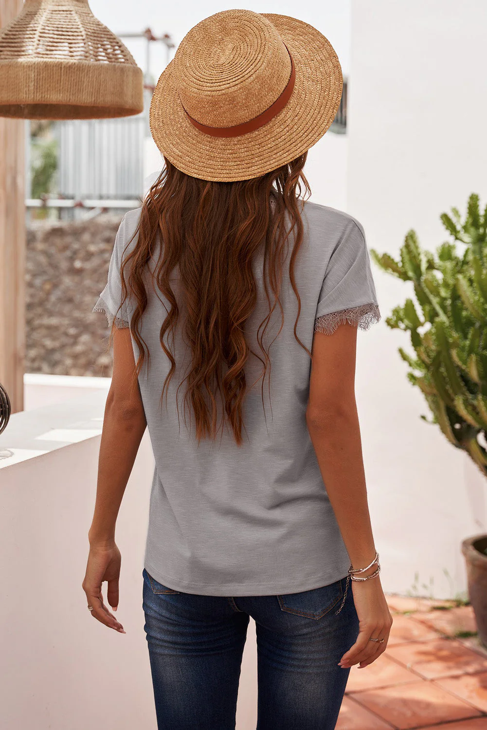 Lace Detail V-Neck T-Shirt - Image 6