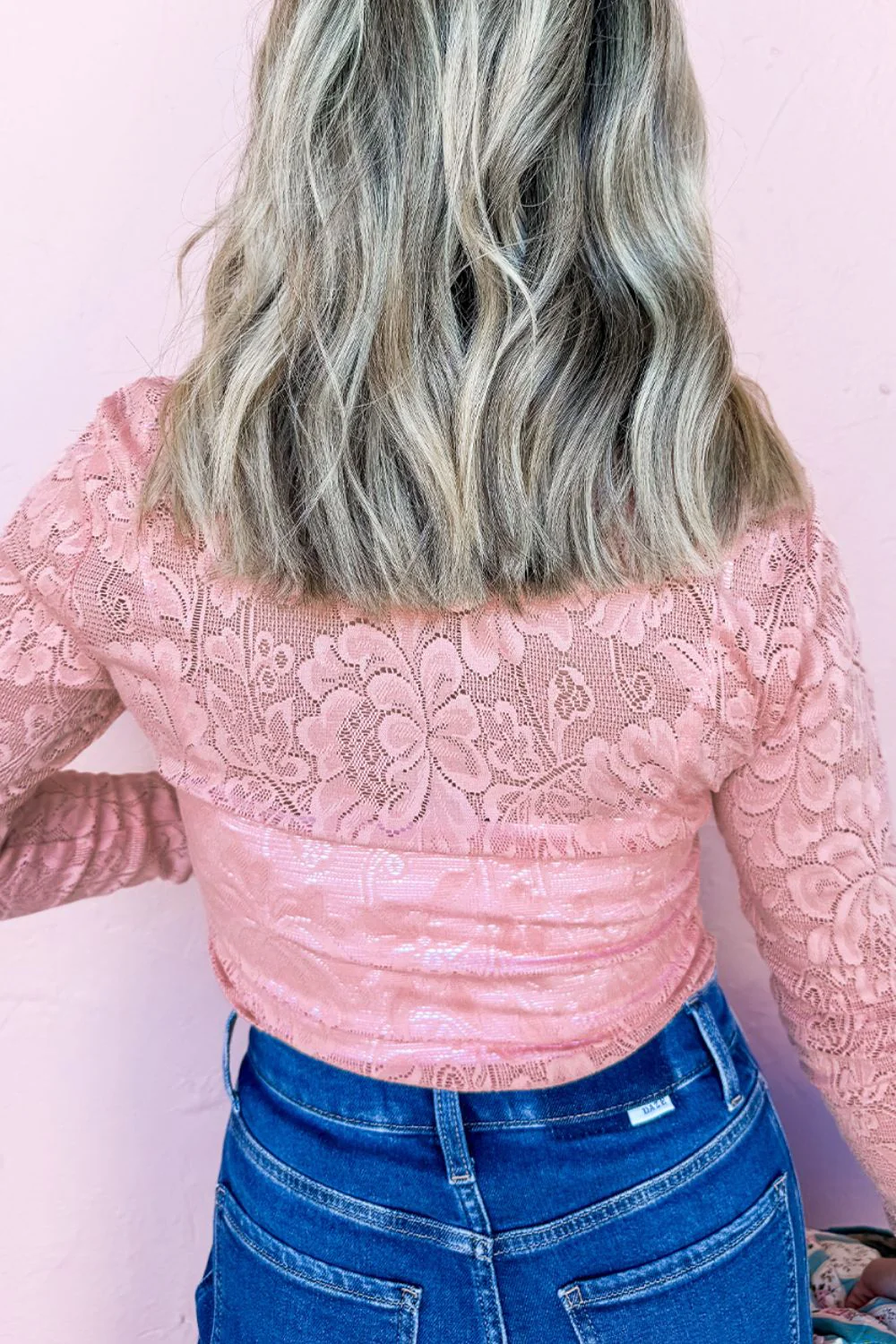 Lace Flower Round Neck Long Sleeve Top - Image 2