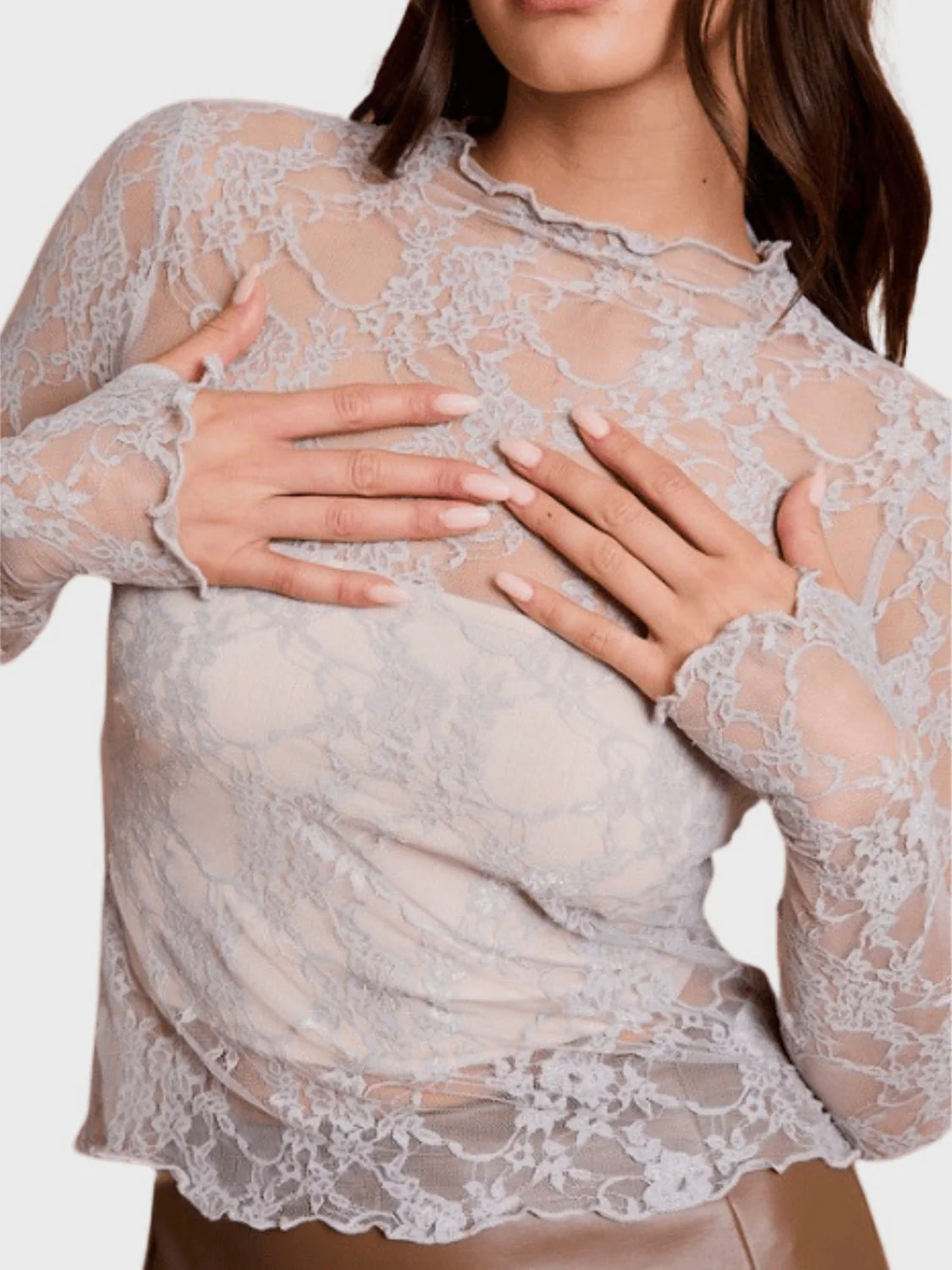 Lace Mock Neck Long Sleeve Top - Image 10