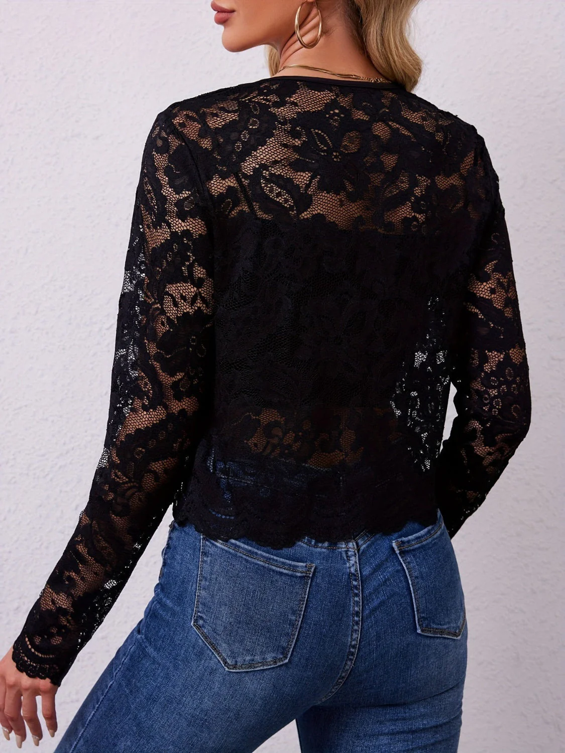Lace Open Front Long Sleeve Jacket - Image 5